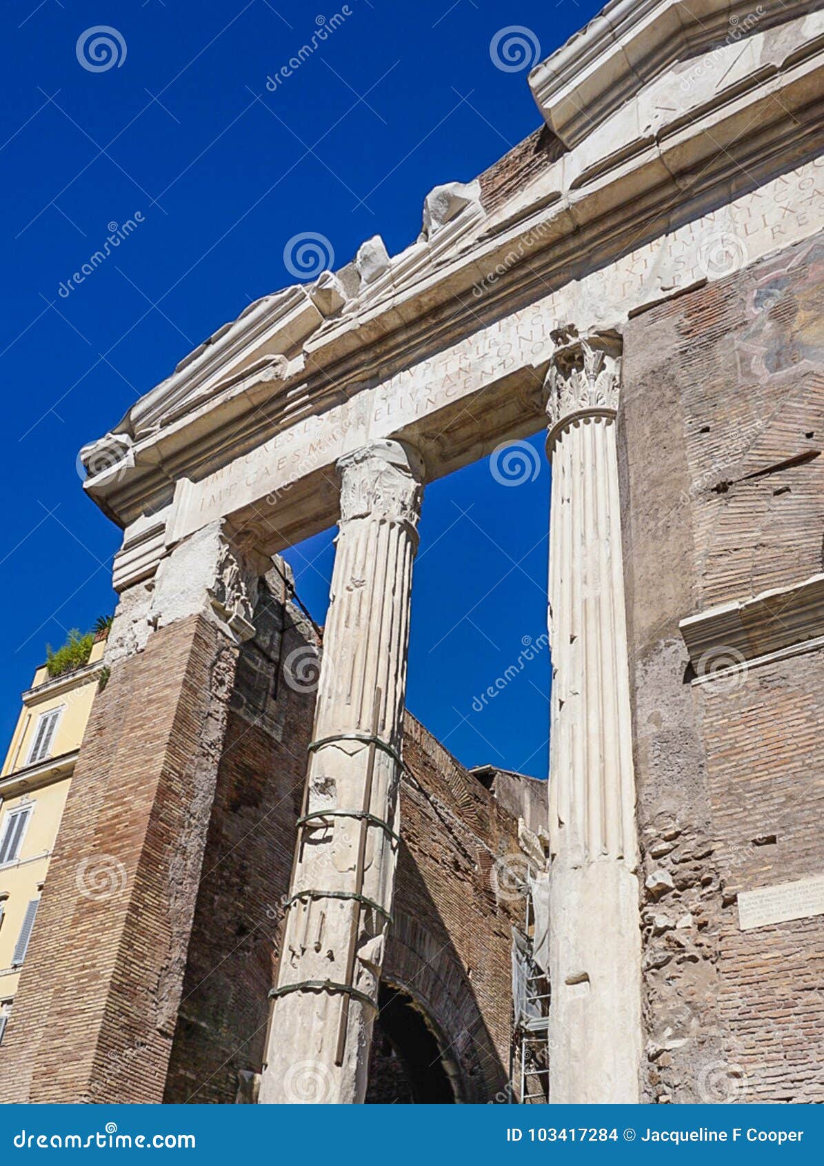teatro marcello and portico d`ottavia ruins in rome italy