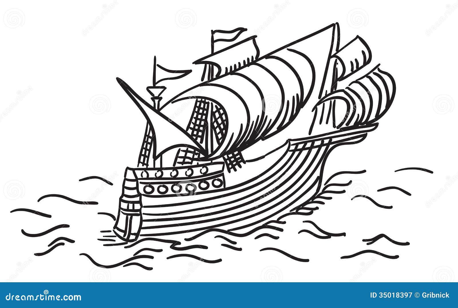 Ancient Sailing Ship. stock illustration. Illustration of isolated