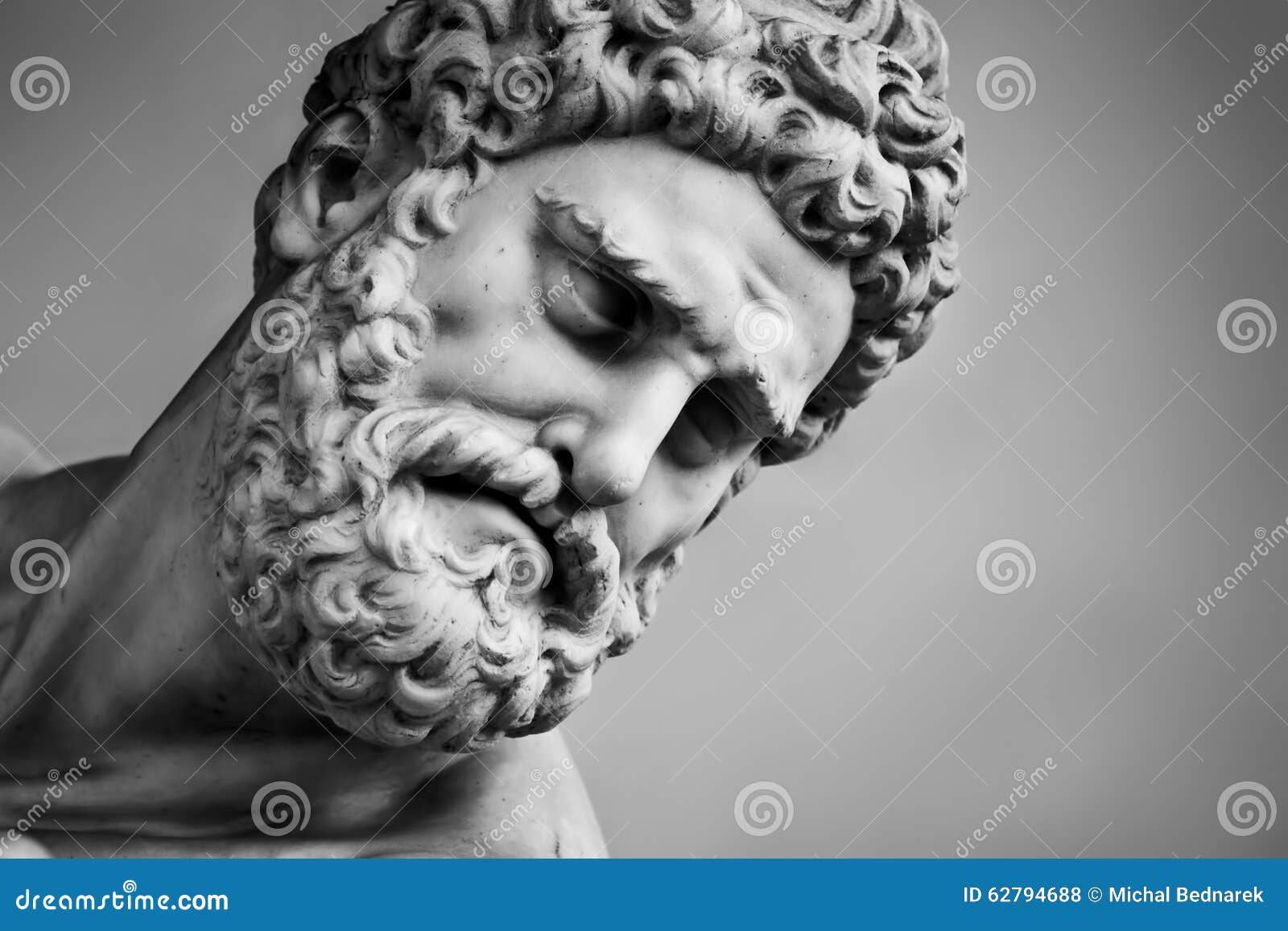 ancient sculpture of hercules and nessus. florence, italy. head close-up