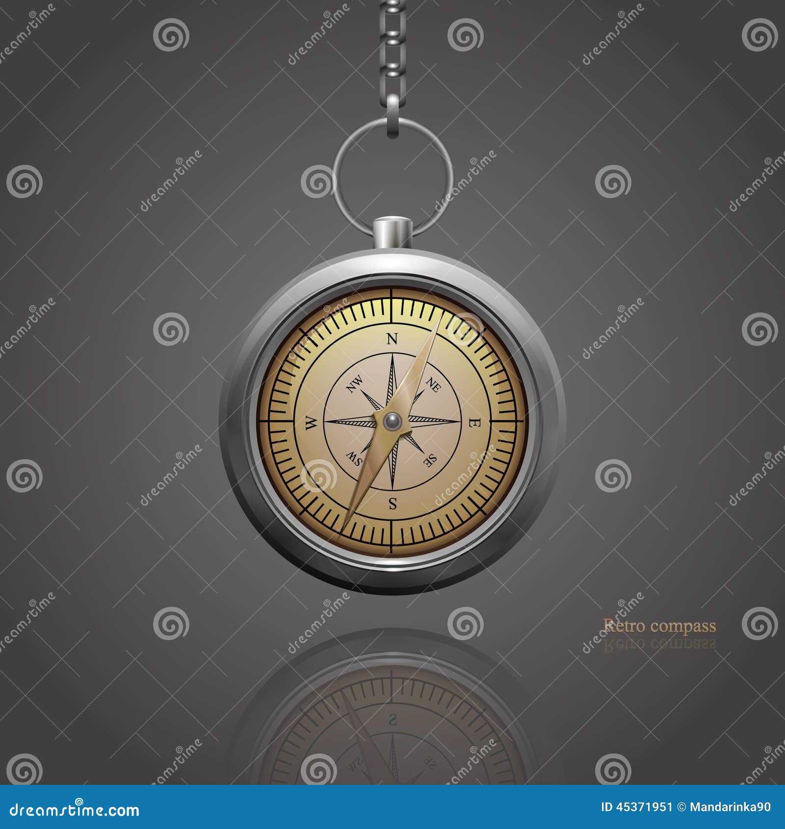 Ancient Silver Compass On A Chain Stock Vector Illustration of circle