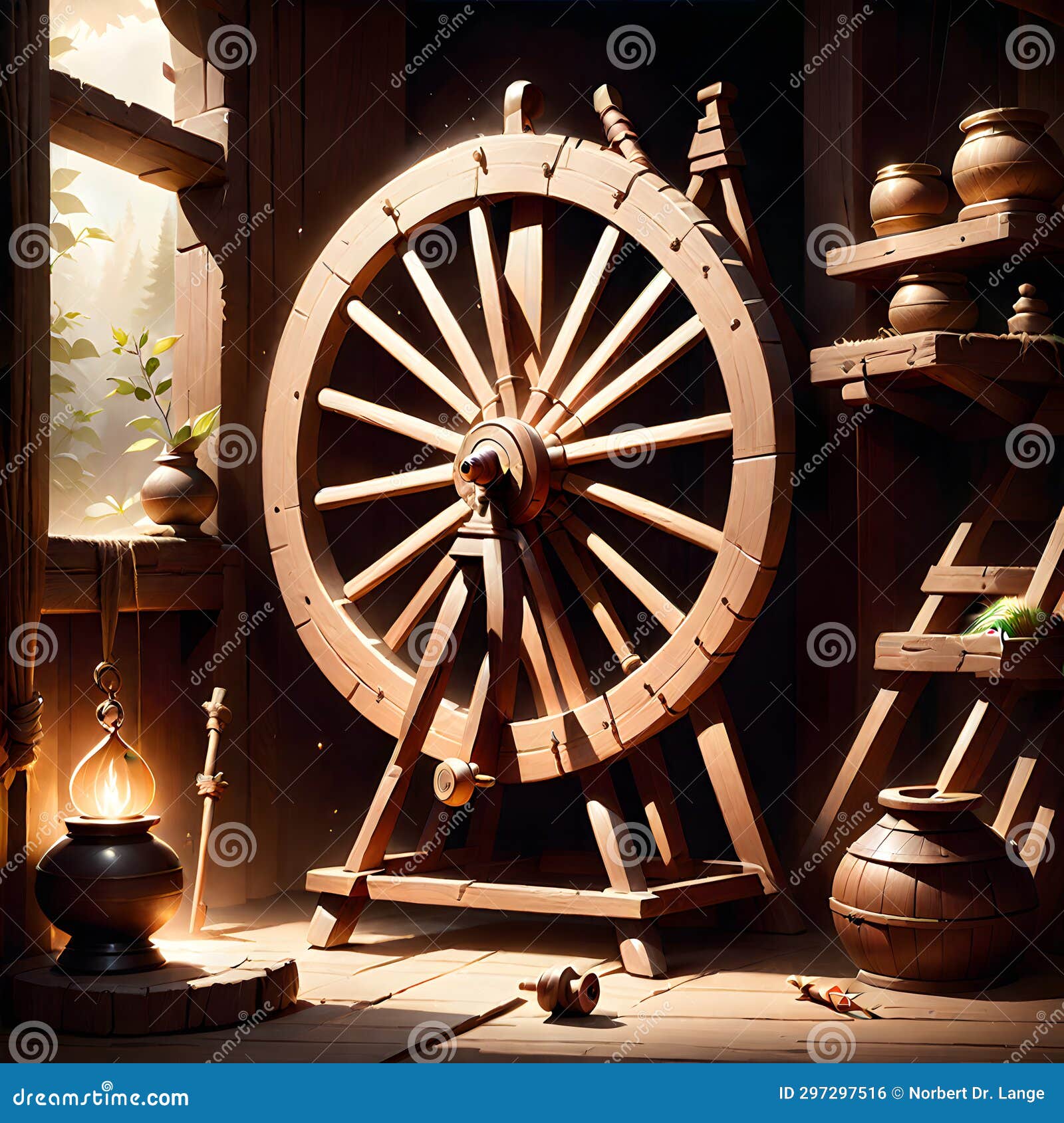 Ancient Spinning Wheel , AIgeneratet Stock Photo Image of generatet