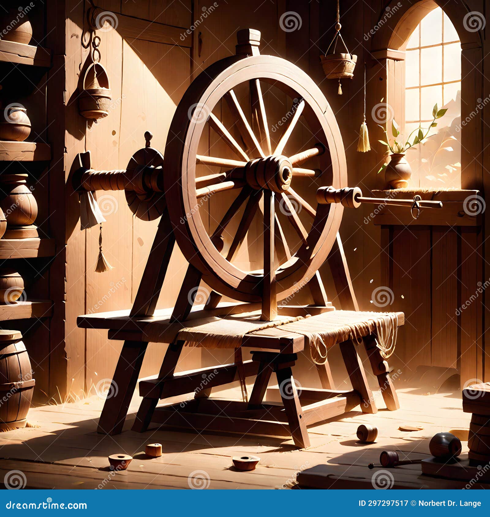 Ancient Spinning Wheel , AIgeneratet Stock Image Image of goods