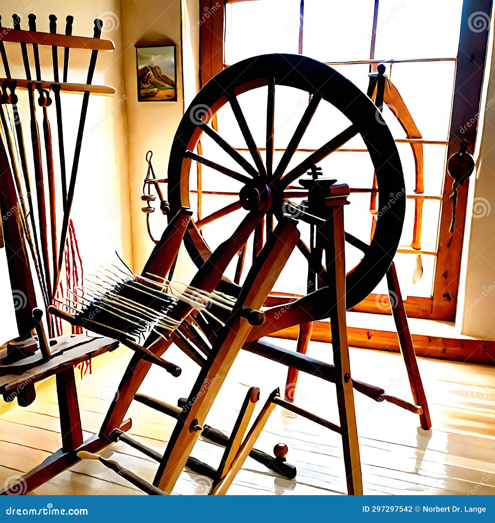 Ancient Spinning Wheel , AIgeneratet Stock Illustration Illustration