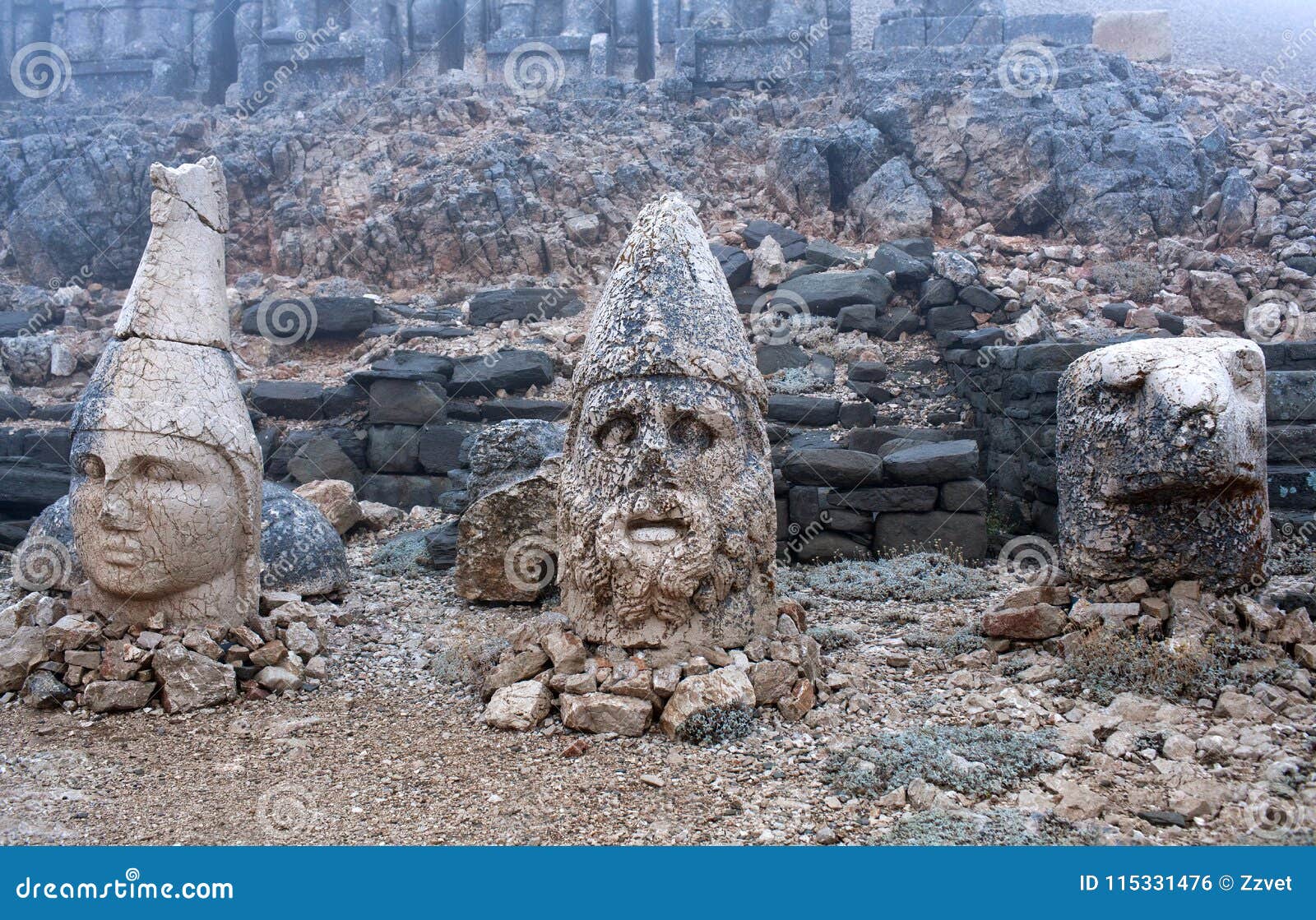 Ancient Stone Statues on the Top of Nemrut Mount, Turkey Stock Photo