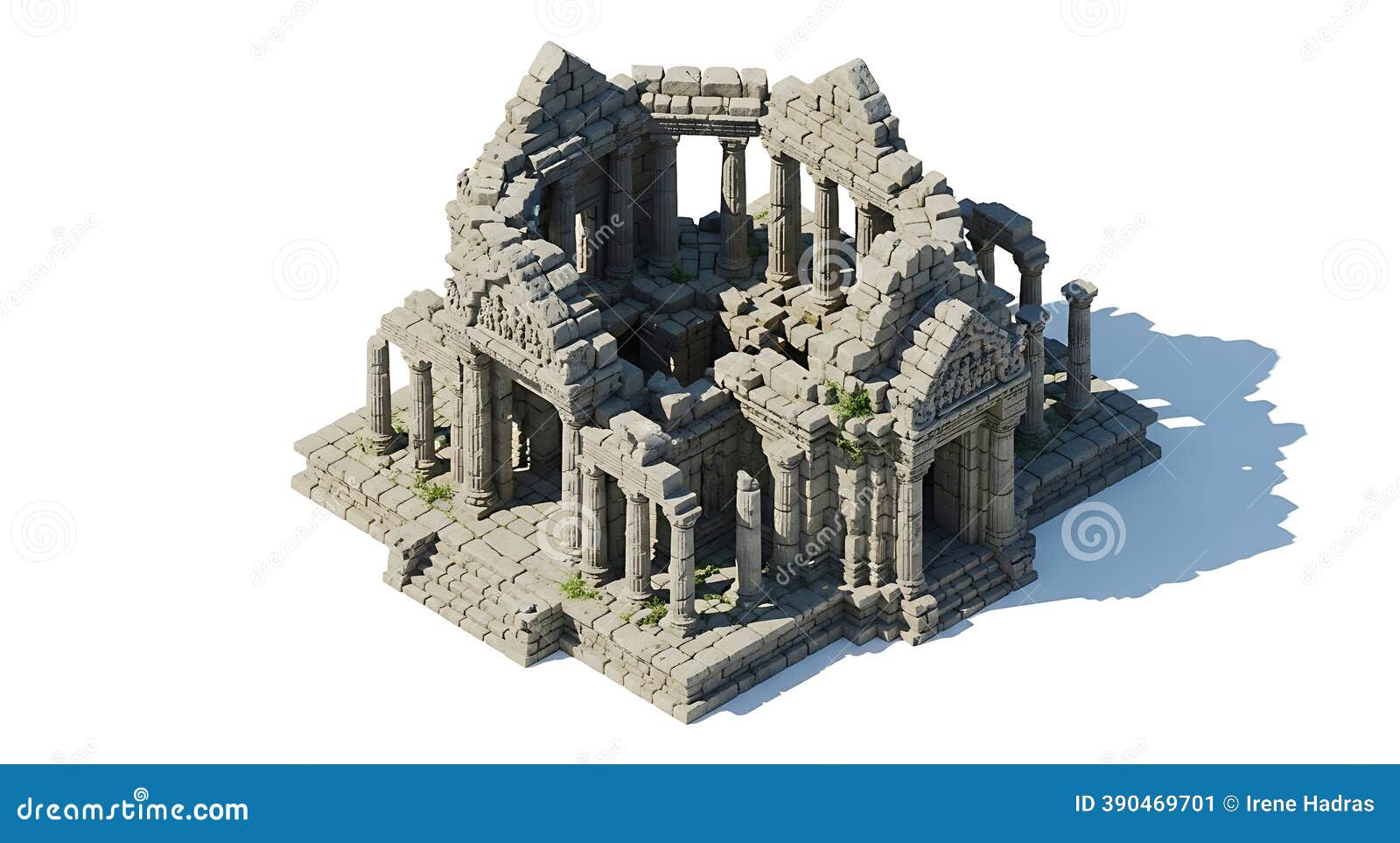 Ancient Stone Temple Ruins with a Rectangular Layout and Partially