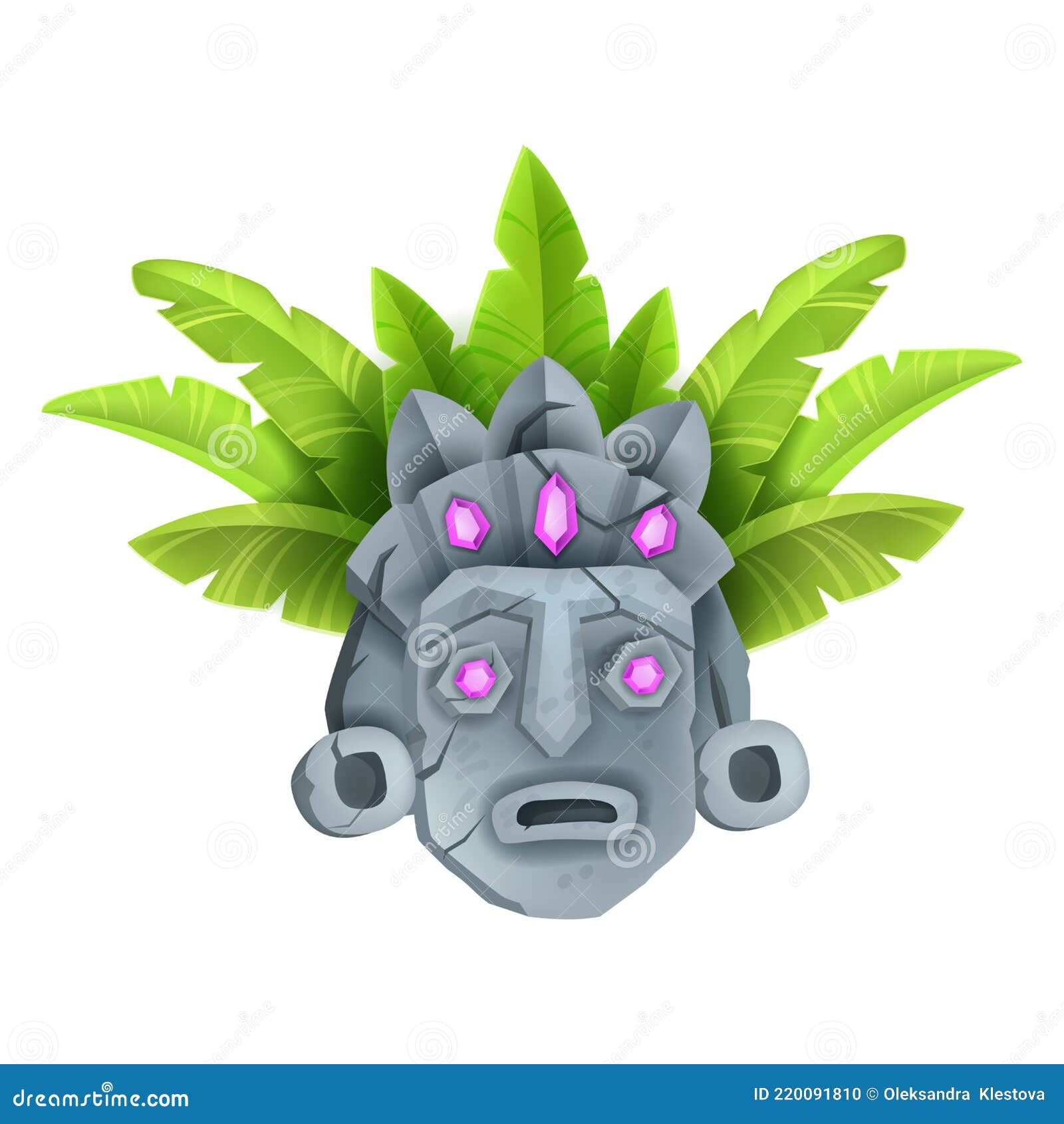 Ancient Stone Tiki Mask Vector Tribal Totem Face Hawaii Tropical Idol 