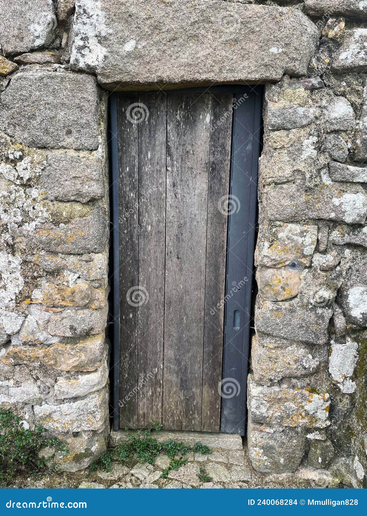 Ancient Stone Wall with Wooden Door Stock Photo - Image of european ...