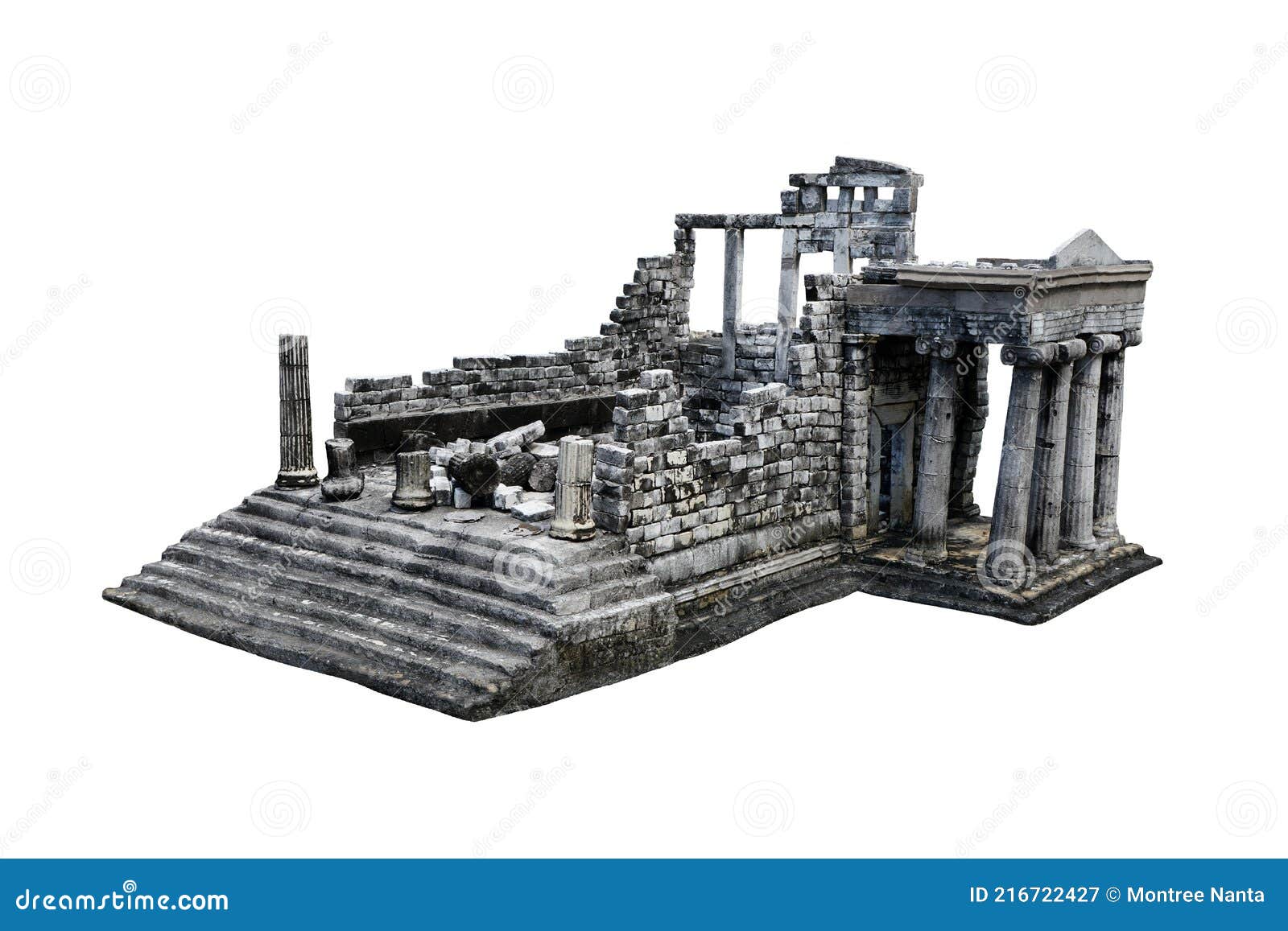 the ancient temple is a building of ancient greek architecture  on white background with clipping path.