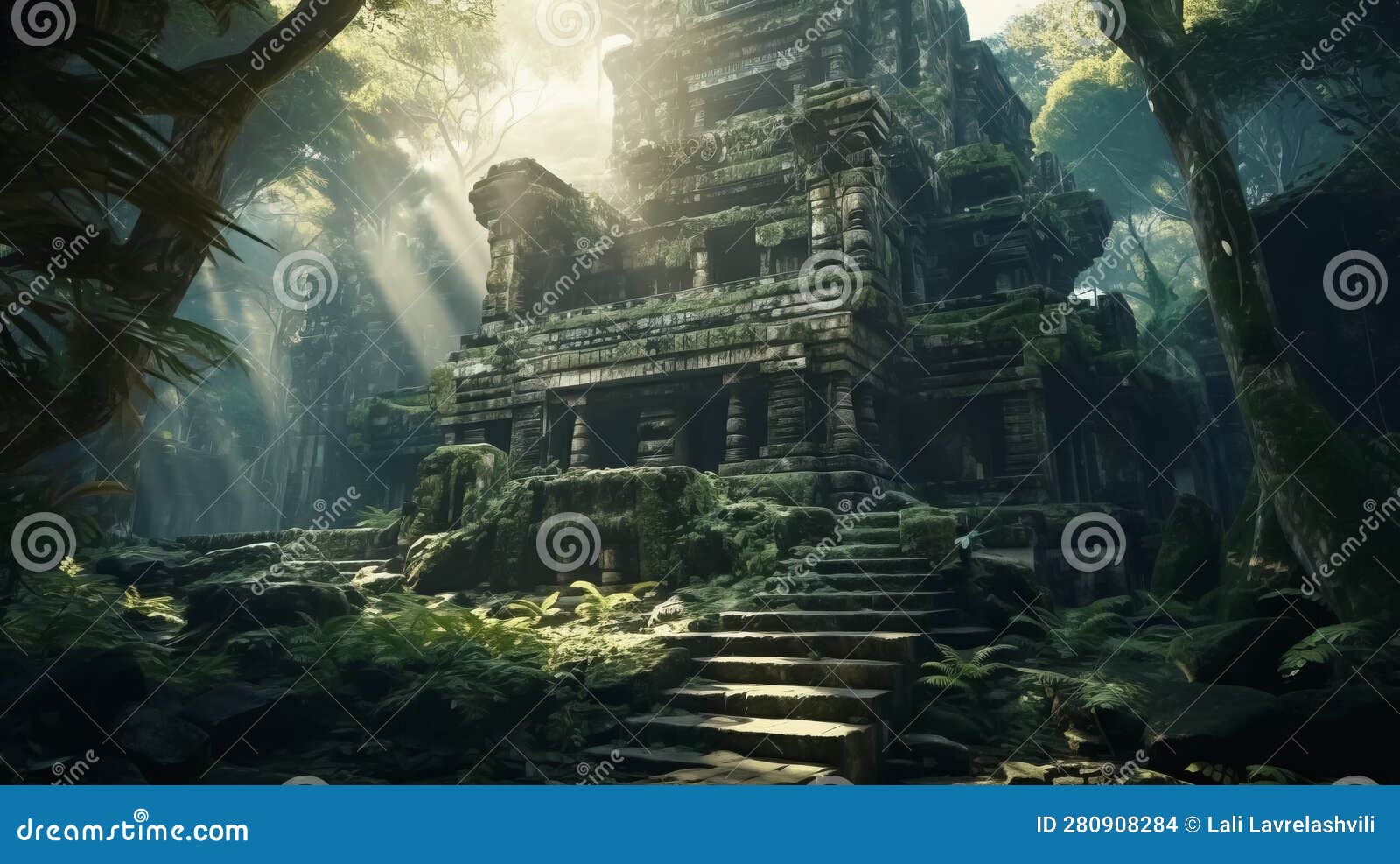 Ancient Temple in Dark Jungle, Old Ruins in Fantasy Tropical Forest.  Surreal Mystical Fantasy Artwork Stock Illustration - Illustration of  wonders, roots: 280908284