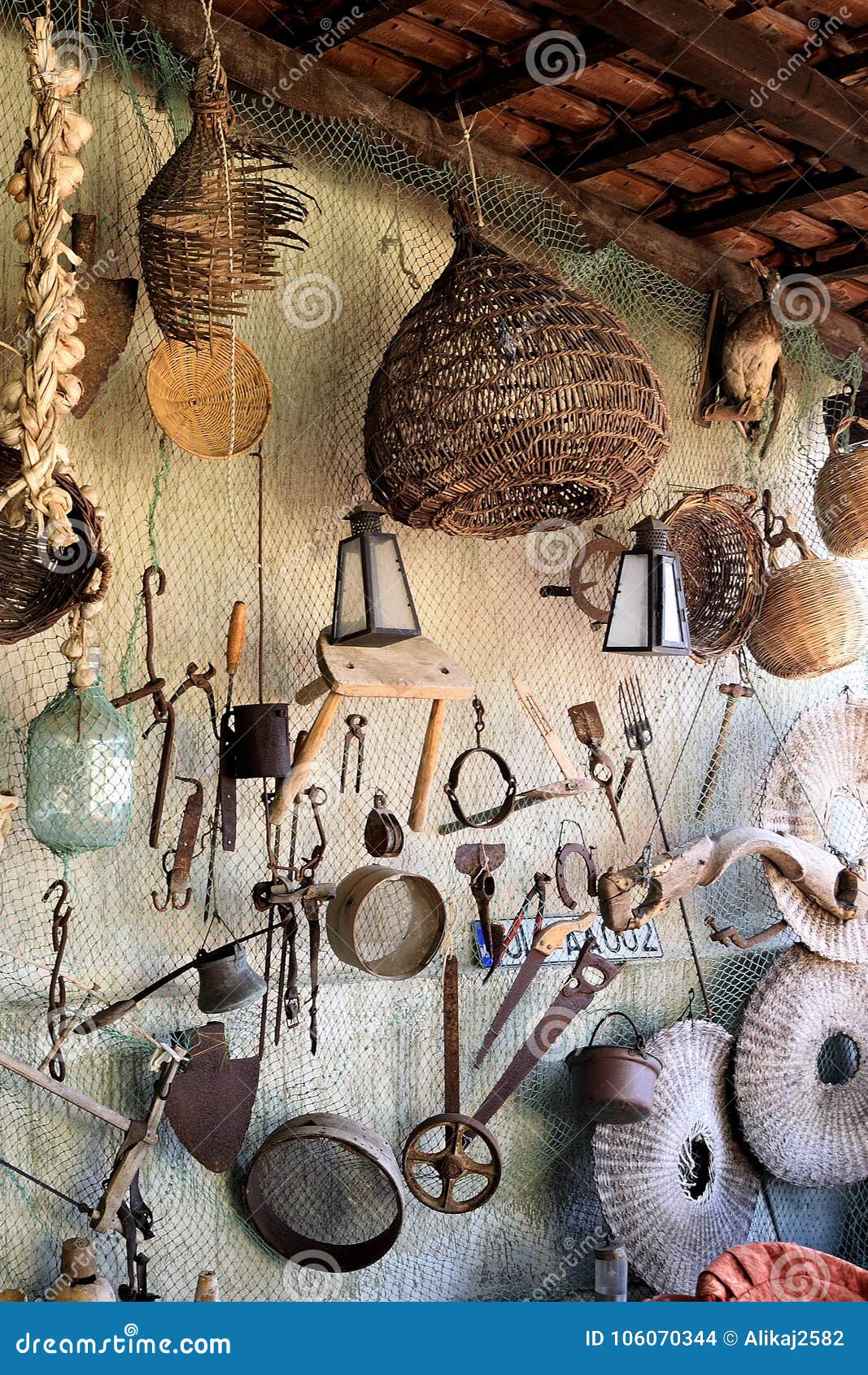 Ancient Tools Hanging on Fishing Net Stock Photo - Image of business,  nostalgia: 106070344