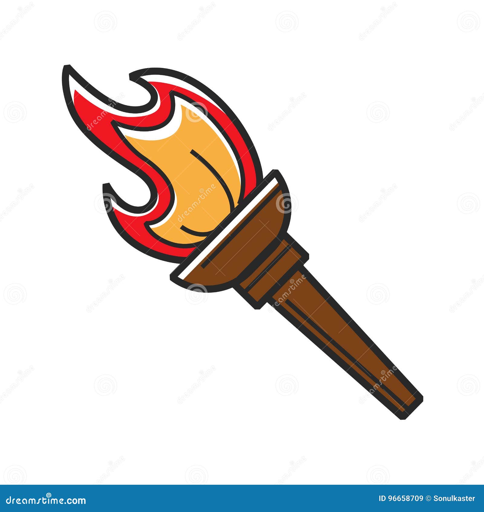 Ancient Torch with Red Flame Isolated Cartoon Illustration Stock Vector