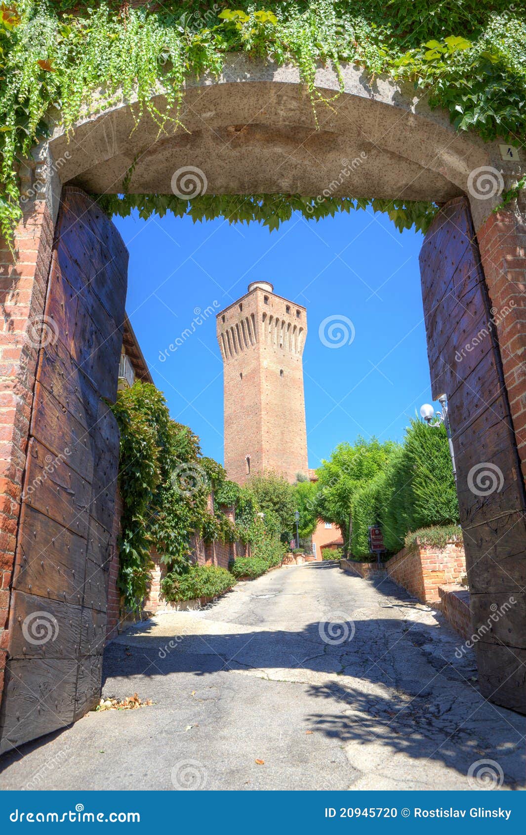 ancient tower in santa vittoria d'alba, italy.