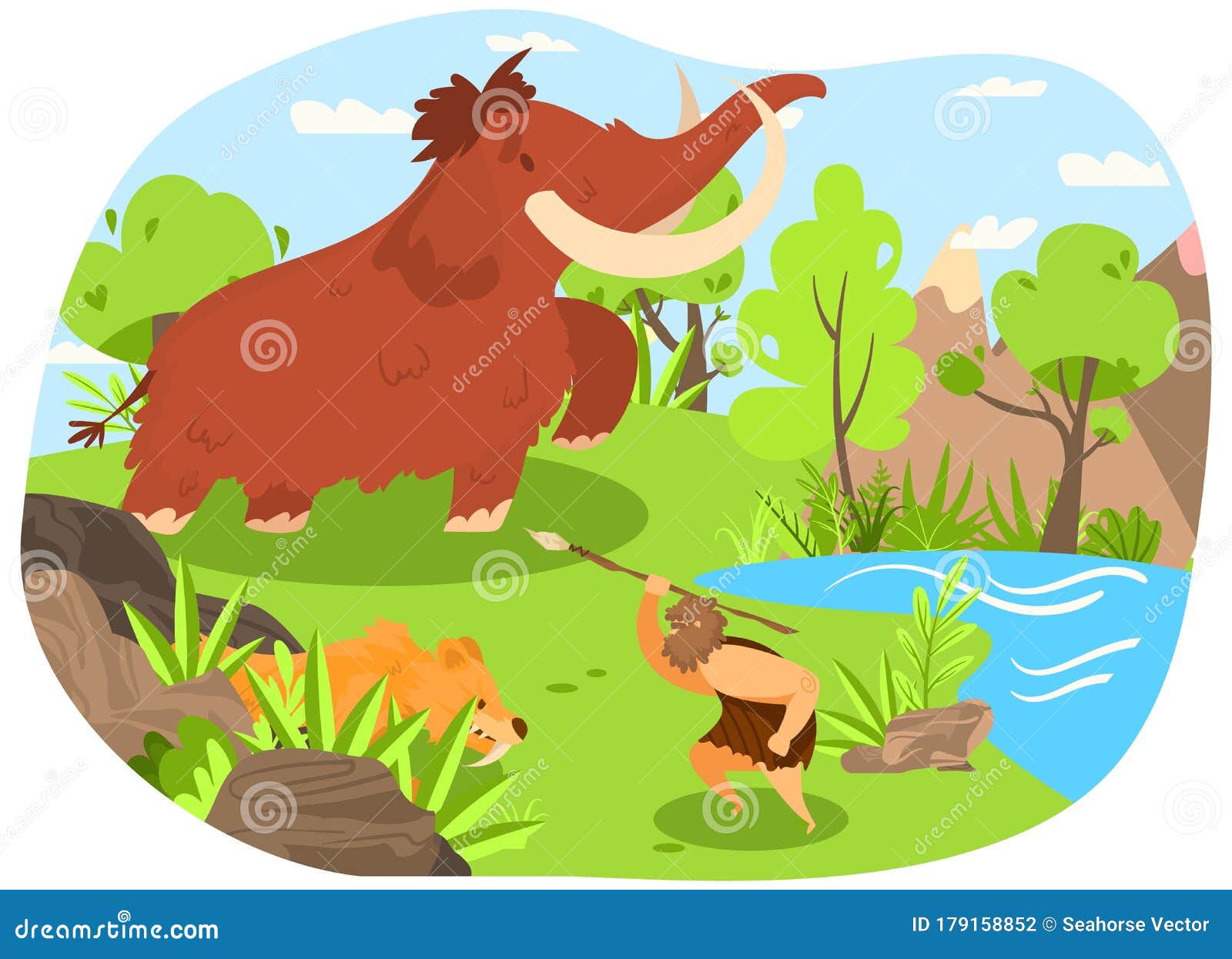 Ancient Tribe, Hunting Mammoth, Saber Toothed Tiger, Character Male with Spear Flat Vector Illustration. Design Wildlife Stock Vector - Illustration of hunter, character: 179158852 Ancient Tribe, Hunting Mammoth, Saber Toothed Tiger, Character Male with Spear Flat Vector Illustration. Design Wildlife Stock Vector - Illustration of hunter, character: 179158852