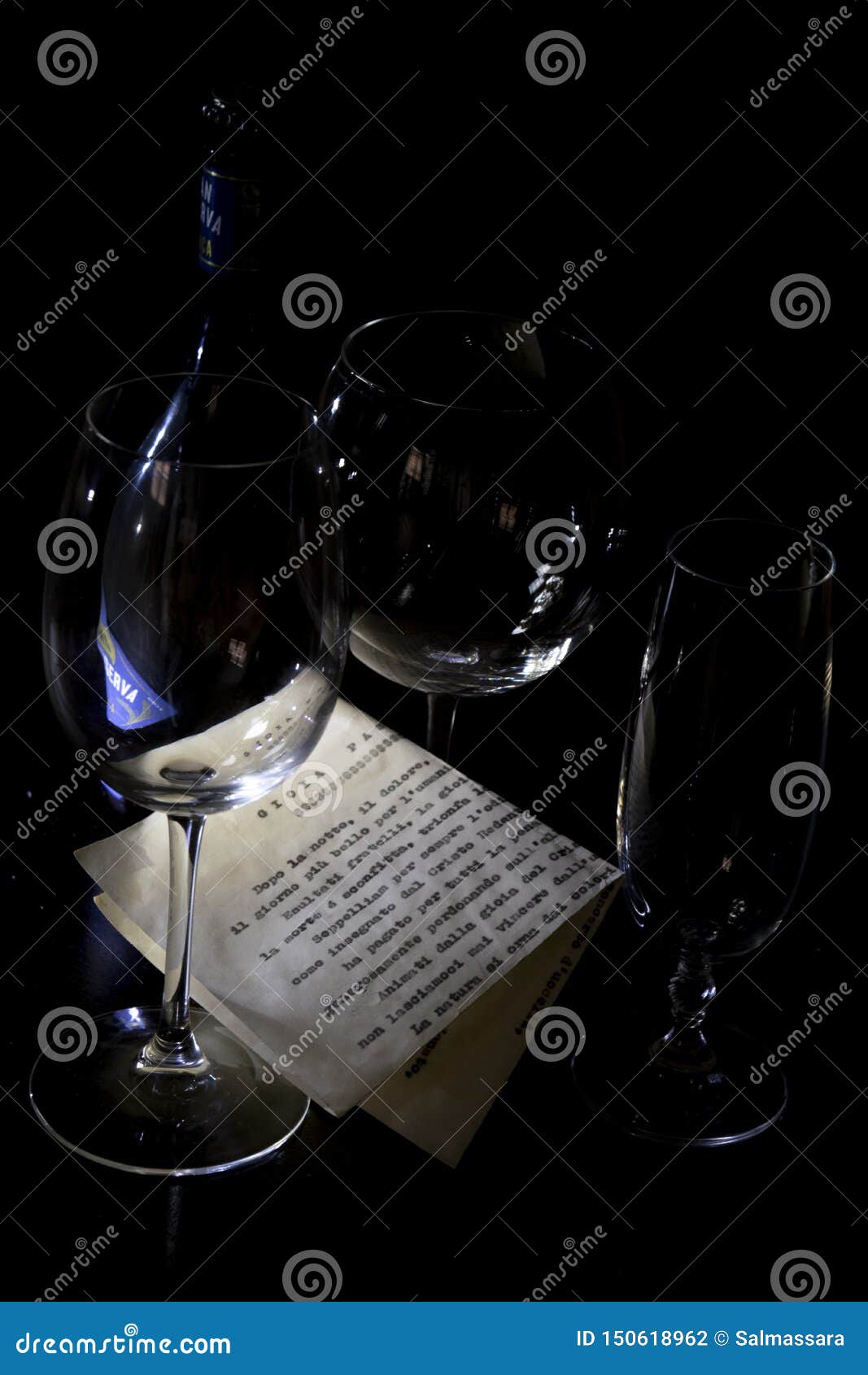 ancient typed sheet between balloons and flutes