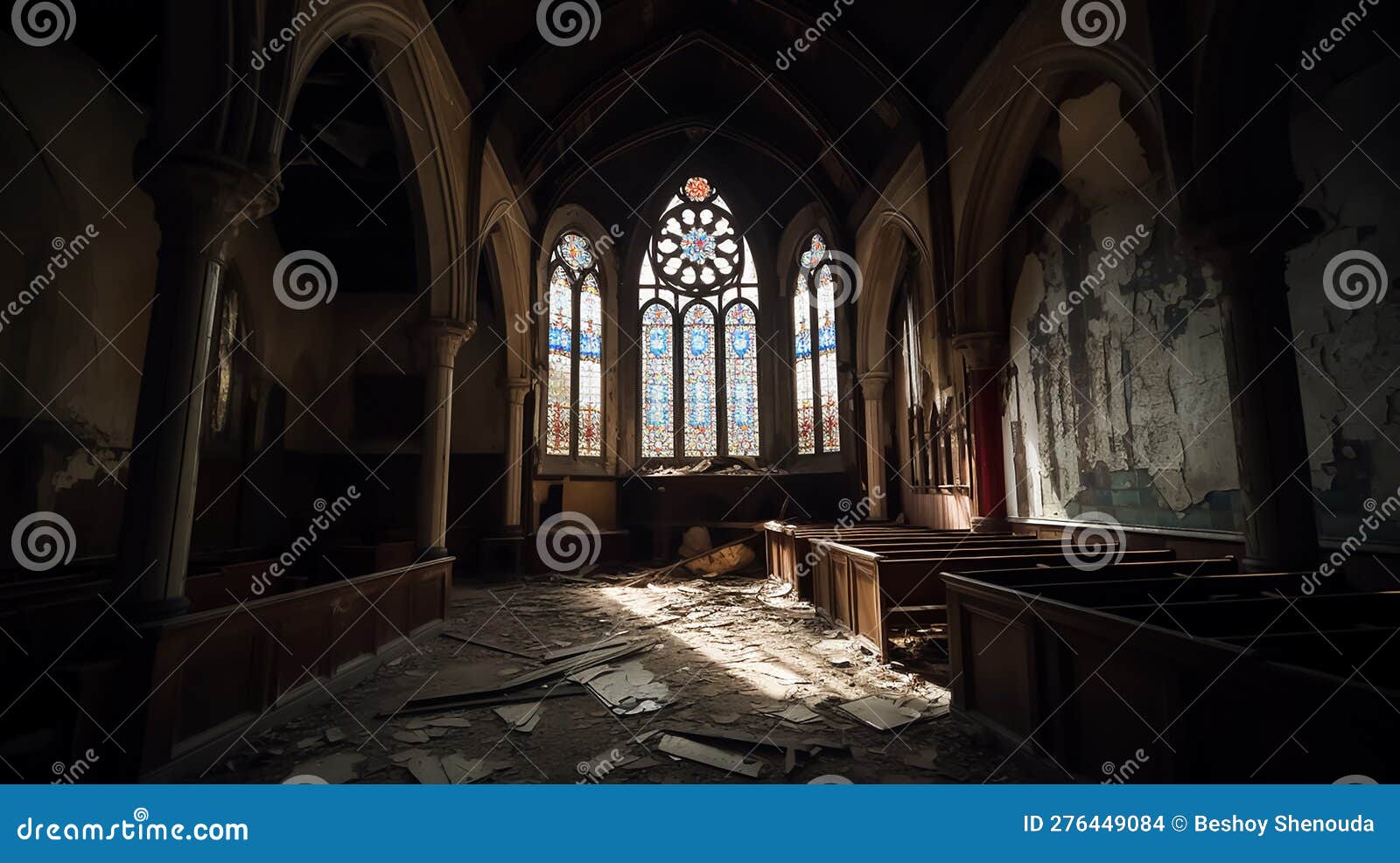 ancient vintage authentic damaged cathedral interior