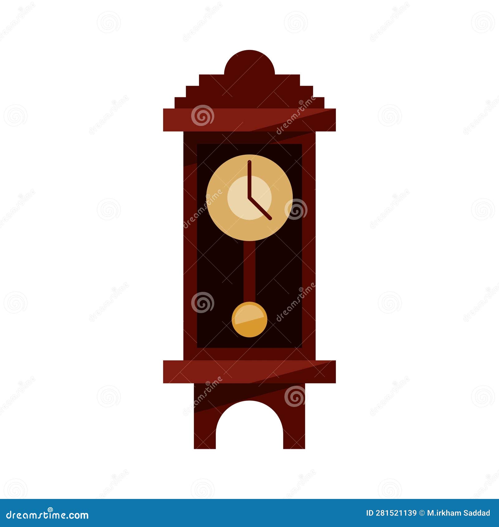 Ancient Wall Clock in Flat Design Style. Showing Four O Clock.vector