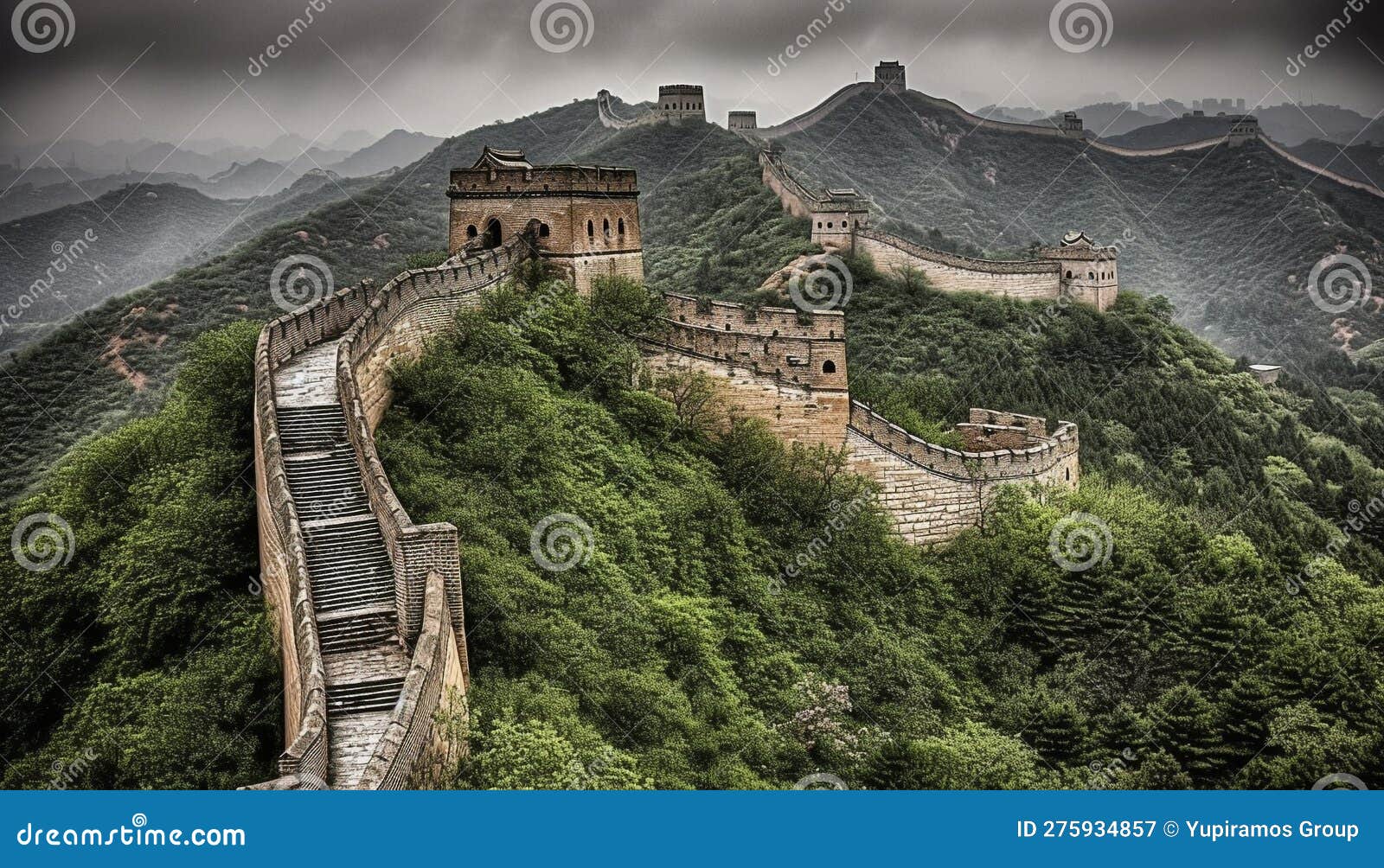 ancient wall of jinshangling, awe inspiring mountain range generated by ai
