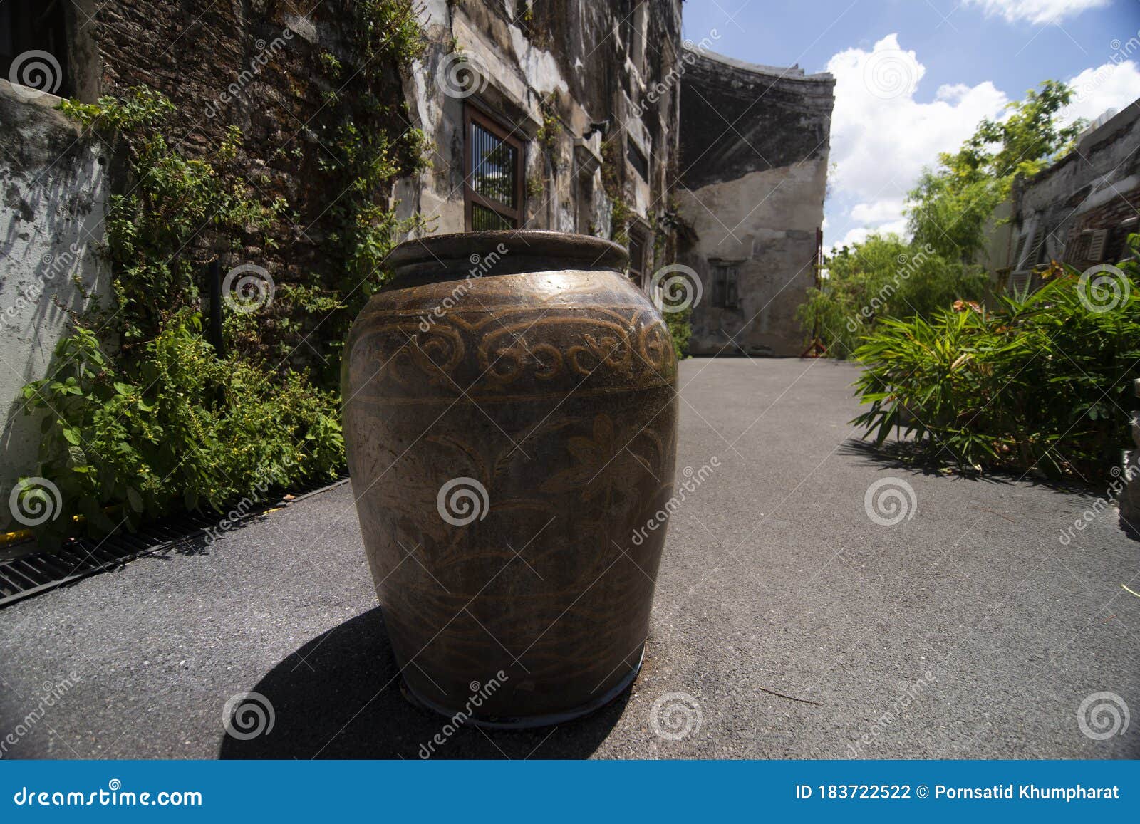 Ancient Water Container Made from Pottery Chinese Art Stock Photo