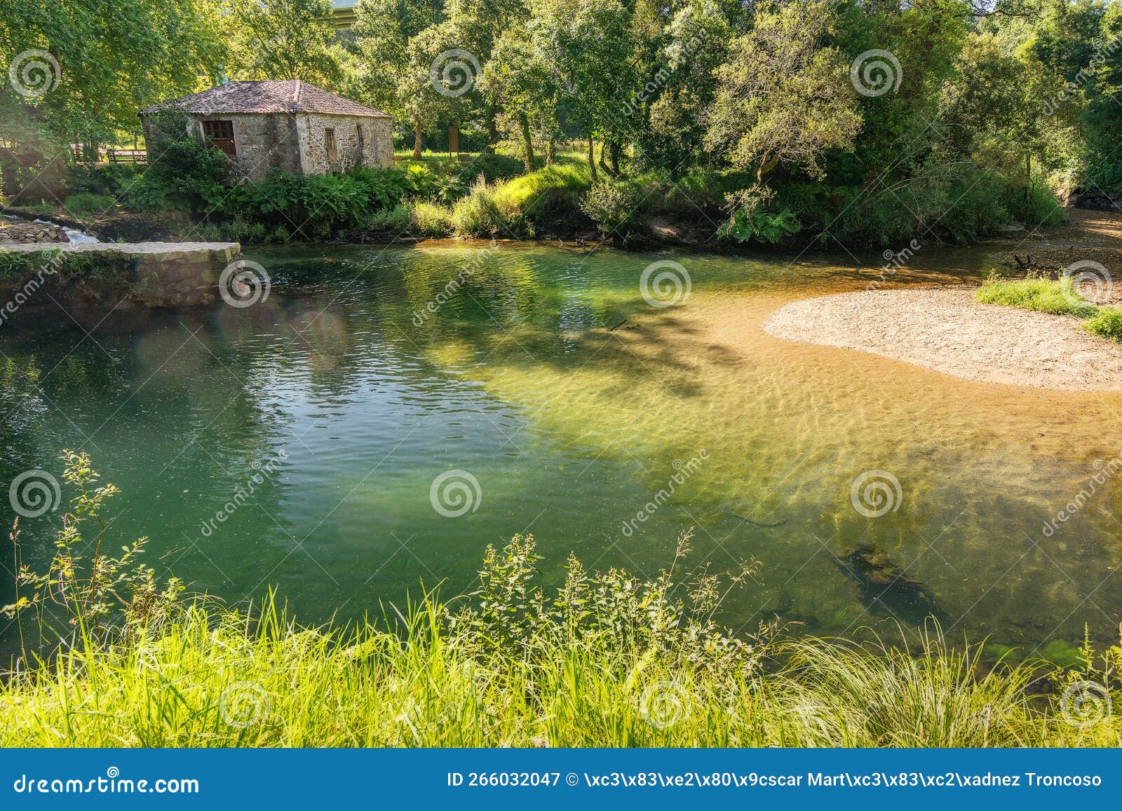 ancient water mill in tamuxe or carballas river in o rosal.