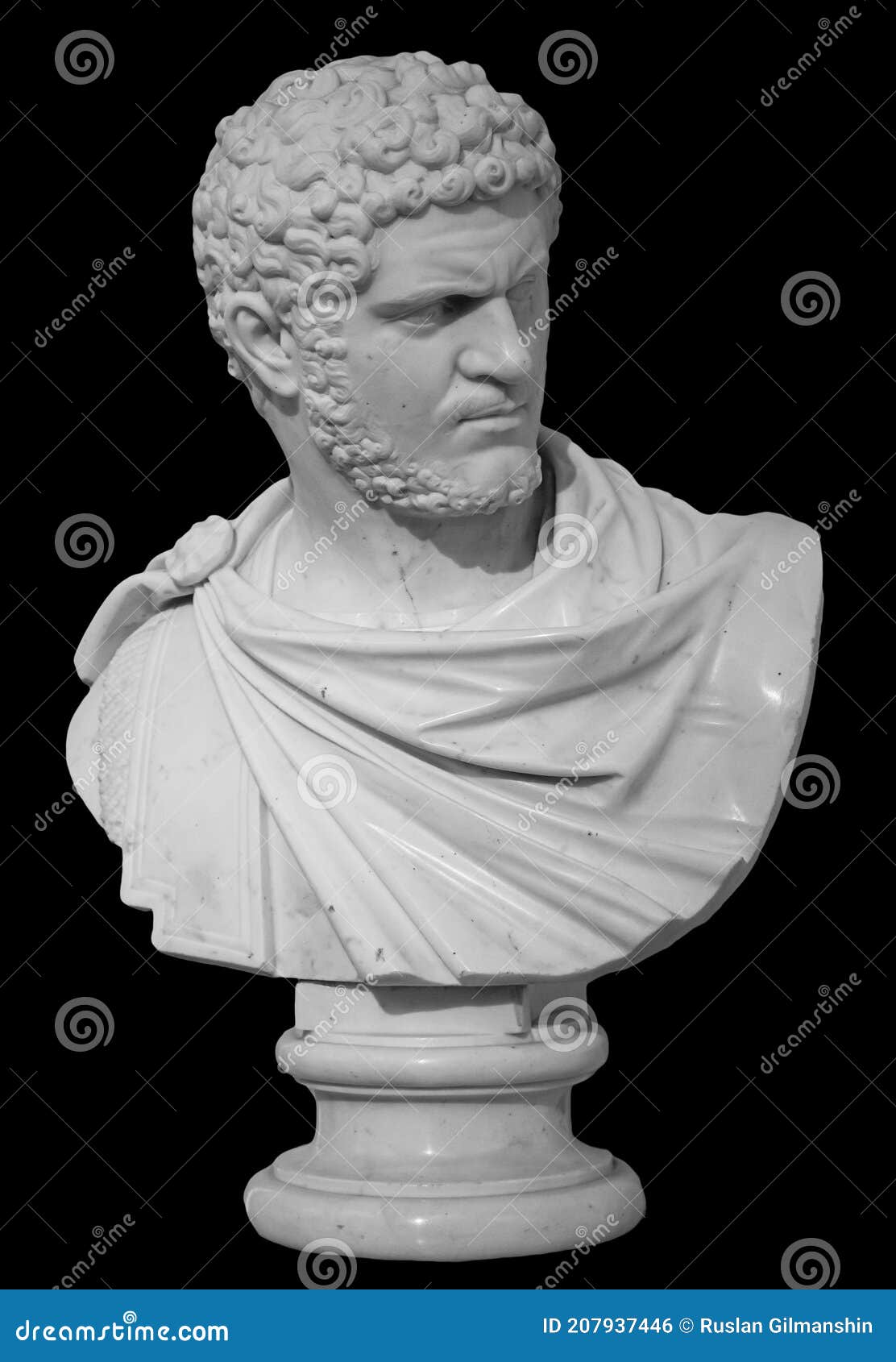 ancient white marble sculpture bust of caracalla. marcus aurelius severus antoninus augustus known as antoninus. roman