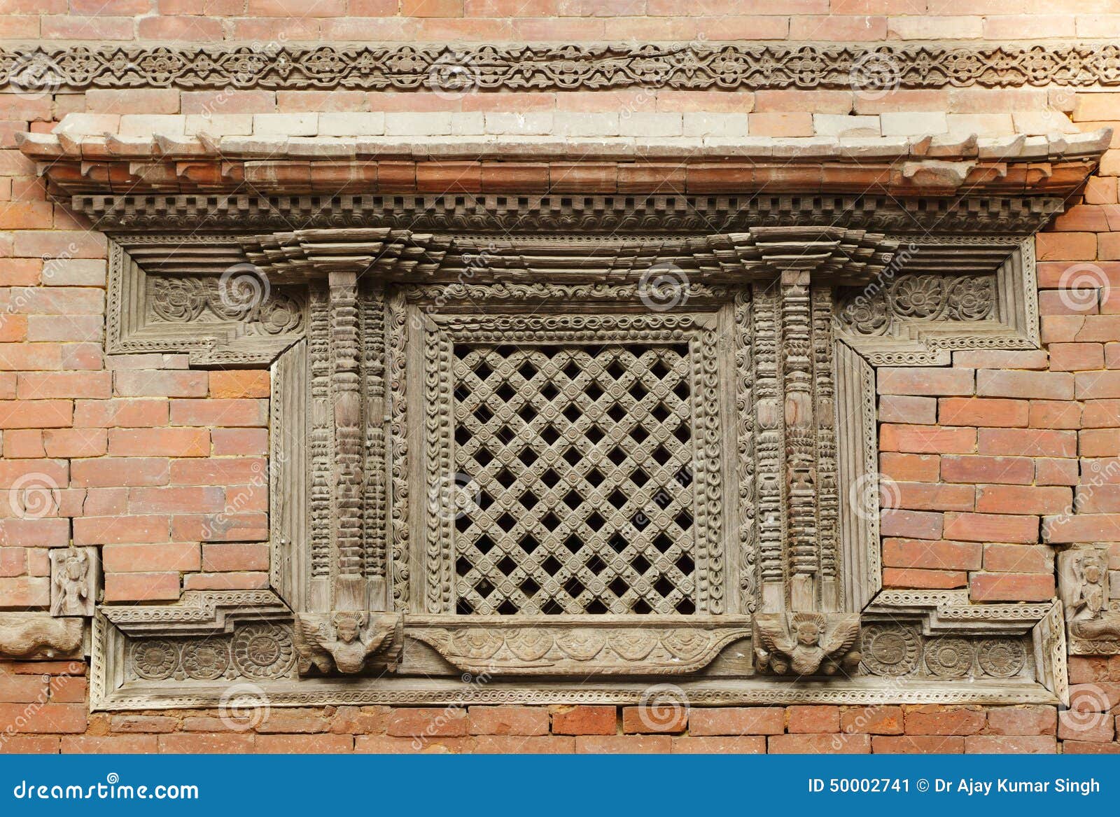 ancient window in nasal chowk courtyard of hanuman dhoka durbar