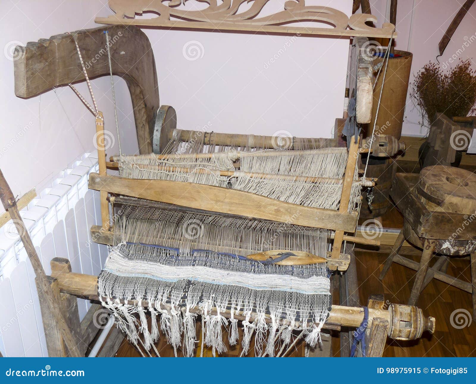 Ancient Wooden Loom. Ancient Textile Equipment. Stock Image Image of