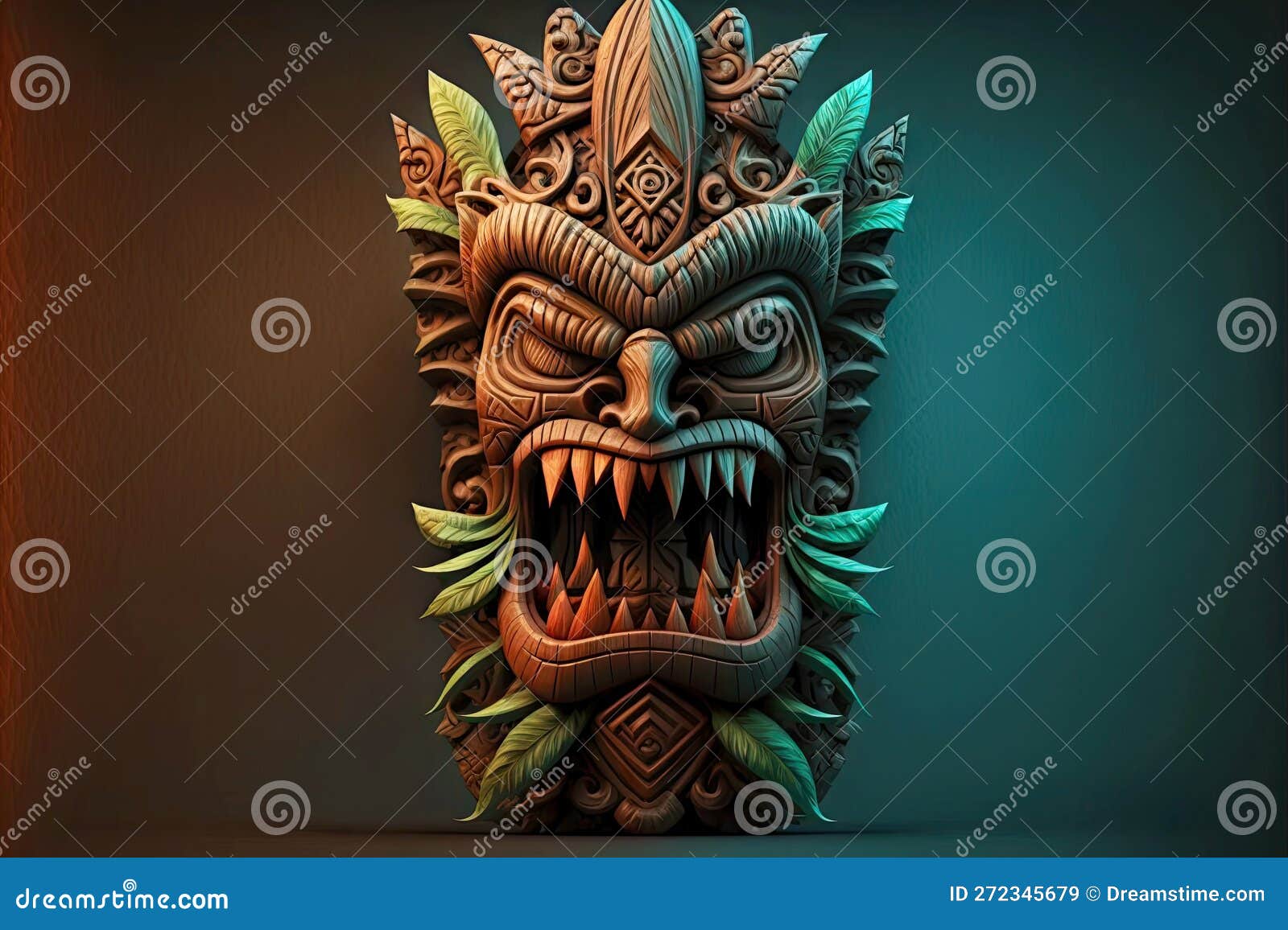 Ancient Wooden Tiki Mask With Teeth Of Exotic Tribes Stock Image 