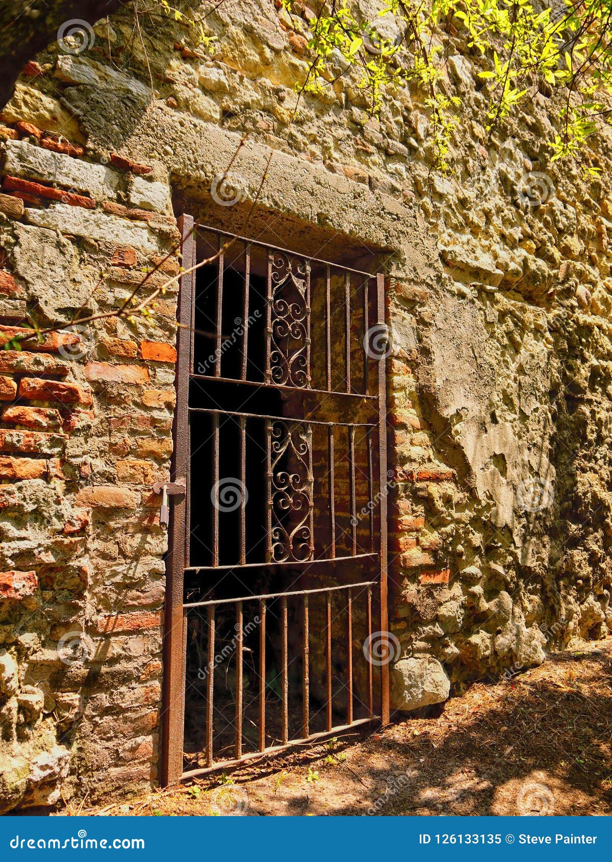 an ancient wrought irn door in a decaying roman wall.