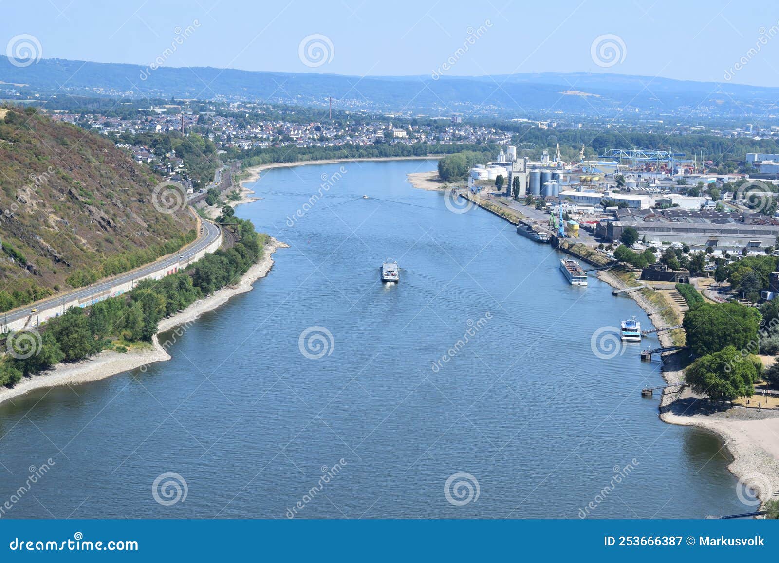 Andernach, Germany 08 11 2022 Rhine in Dry Season with Ships Still