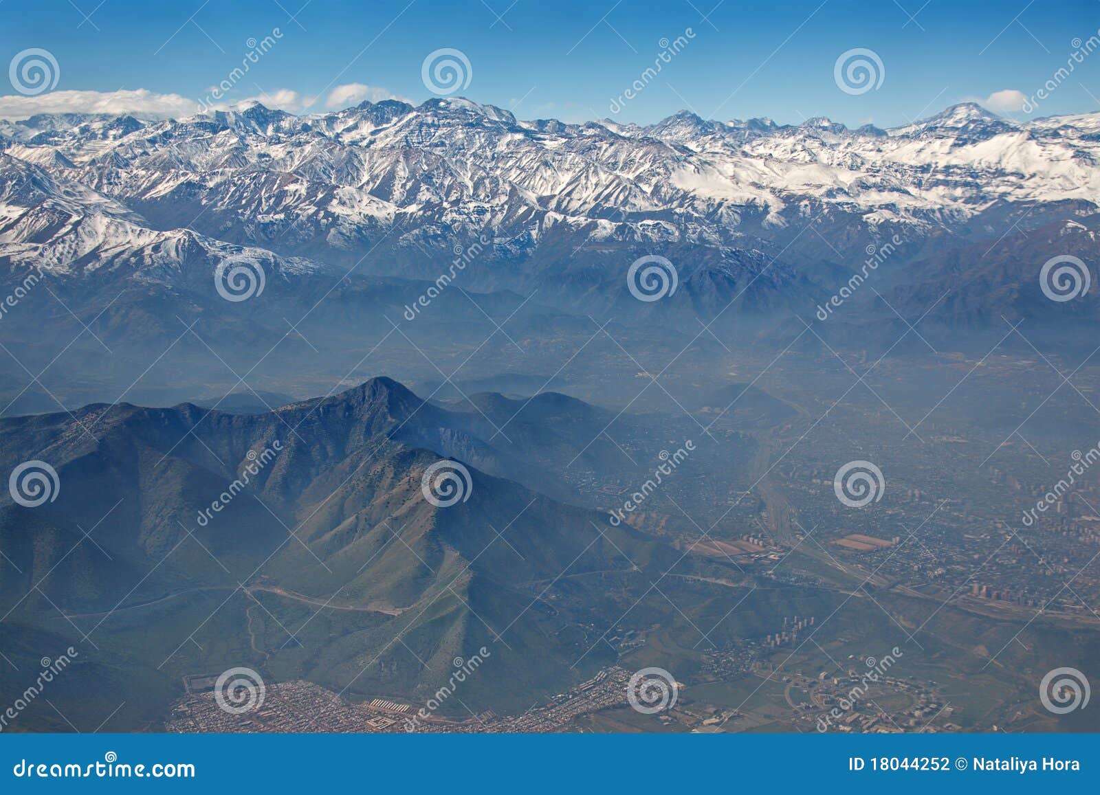 andes and santiago with smog, chile