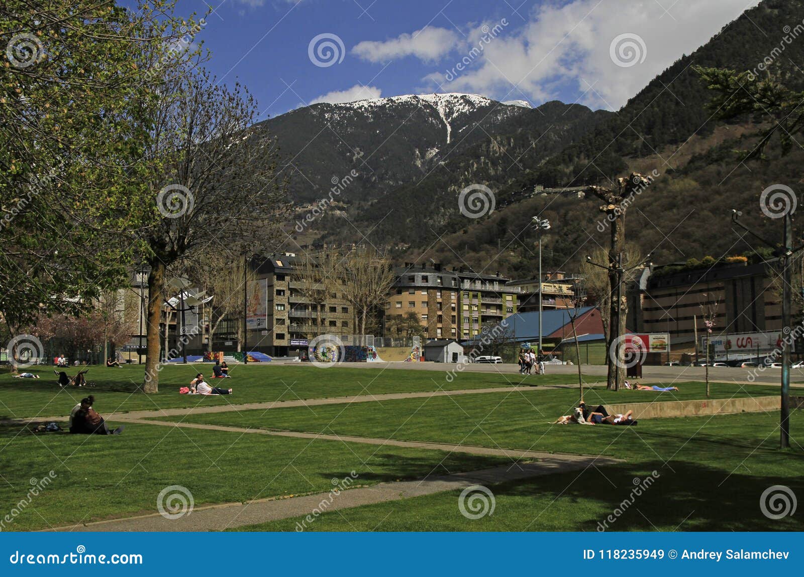 People in City Park of Andorra La Vella, Andorra Editorial Stock Image