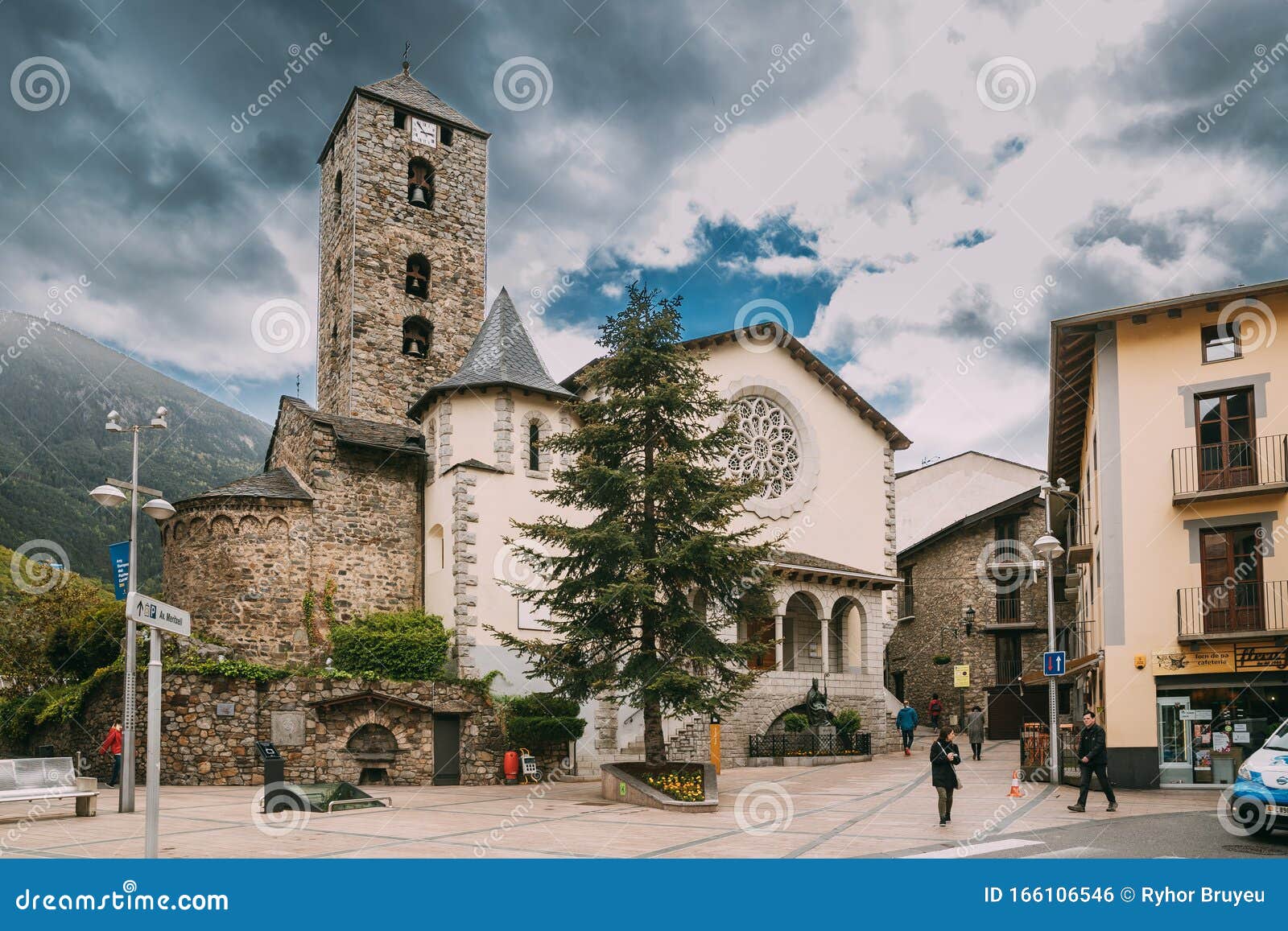 Andorra La Vella, Andorra. People Walking on Prince Benlloch Square