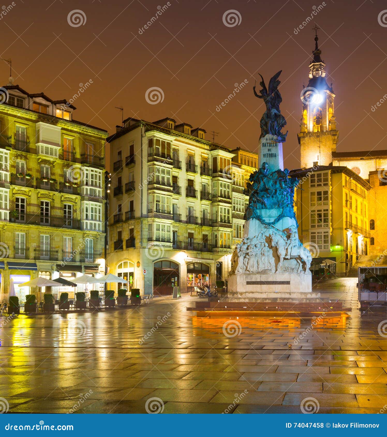 andre maria zuriaren plaza in evening time. vitoria-gasteiz