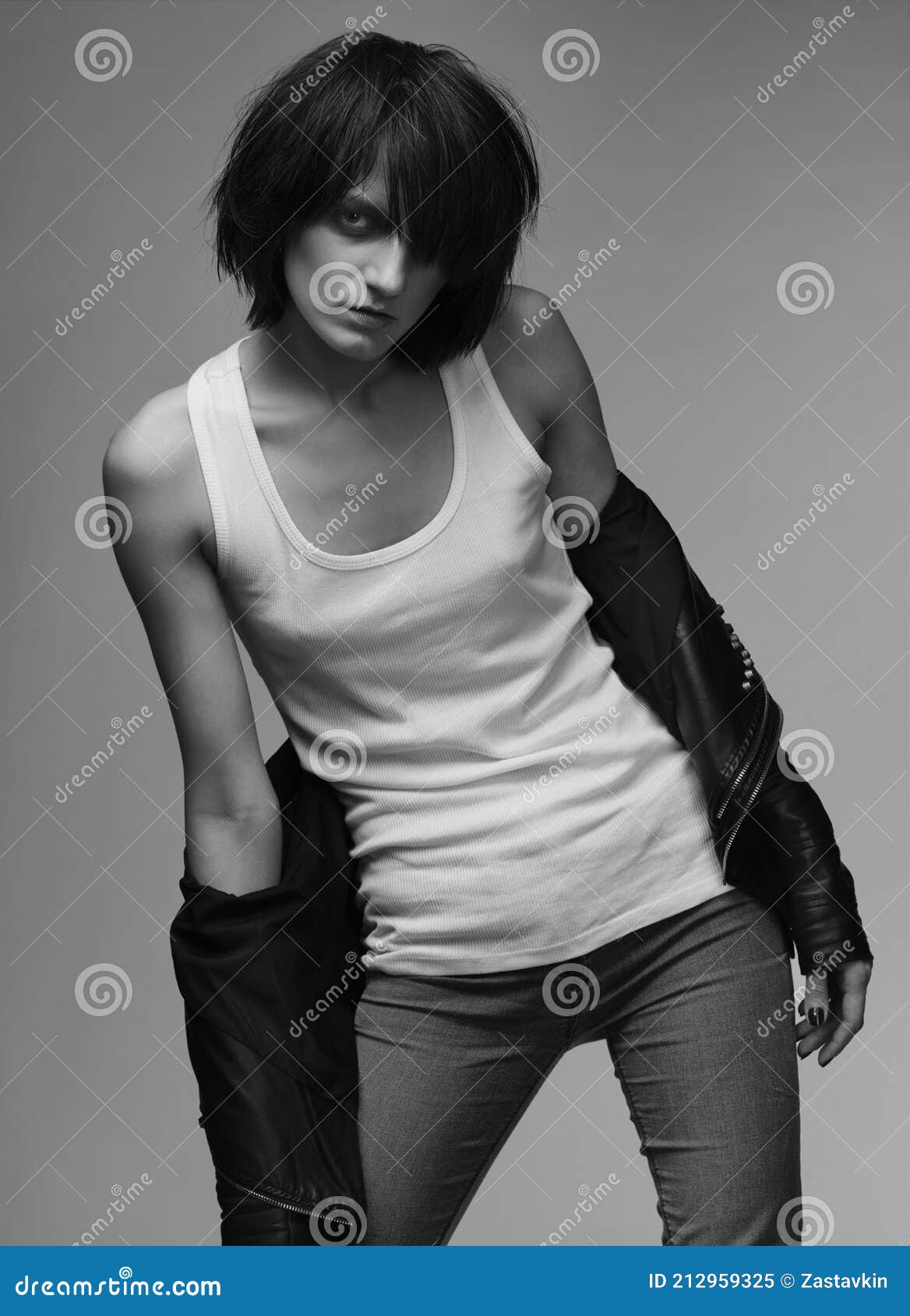 Androgyny Female Model in Heroin Chic Style. Stock Image - Image of ...