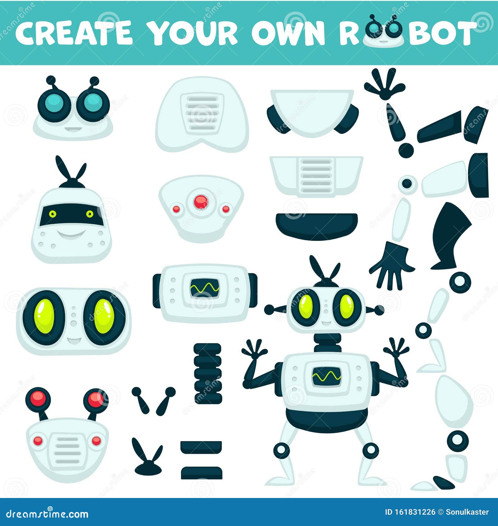 Android Mechanism, Robot Constructor Parts, Isolated Objects Stock