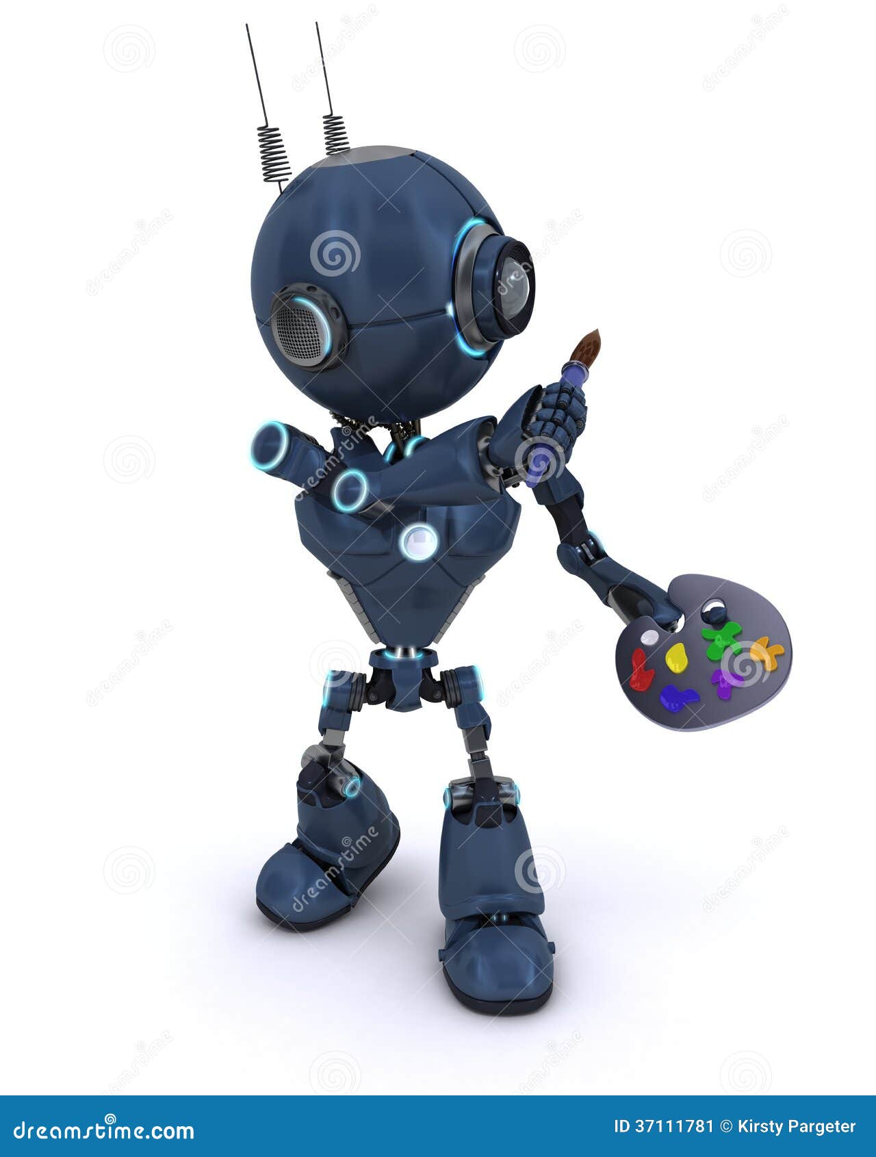 Android with Paint Brush and Palette Stock Illustration Illustration