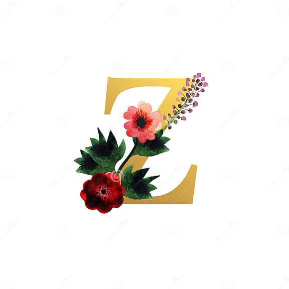 Anfangsbuchstabe Mit Netten Naiven Blumen Stock Abbildung