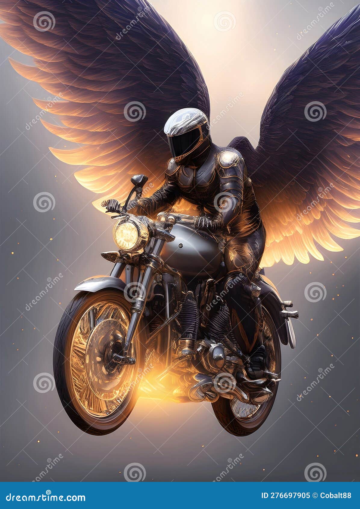 Ange Ailé Sur Une Moto Un Ange Volant Sur Une Moto Dans Une Flamme De Feu.  Ai Génératif Illustration Stock - Illustration du ailes, flammes: 276697905