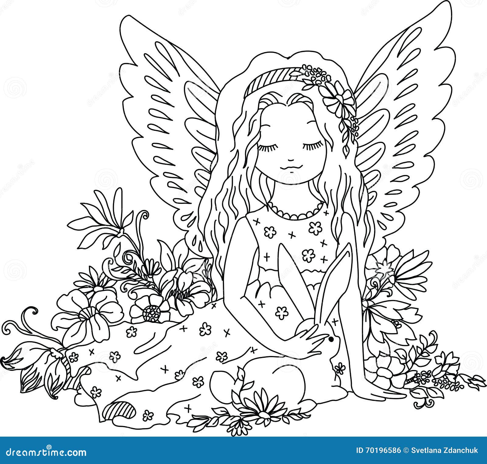 Ange Mignon Avec Le Lapin Illustration De Livre De Coloriage Libre de droits