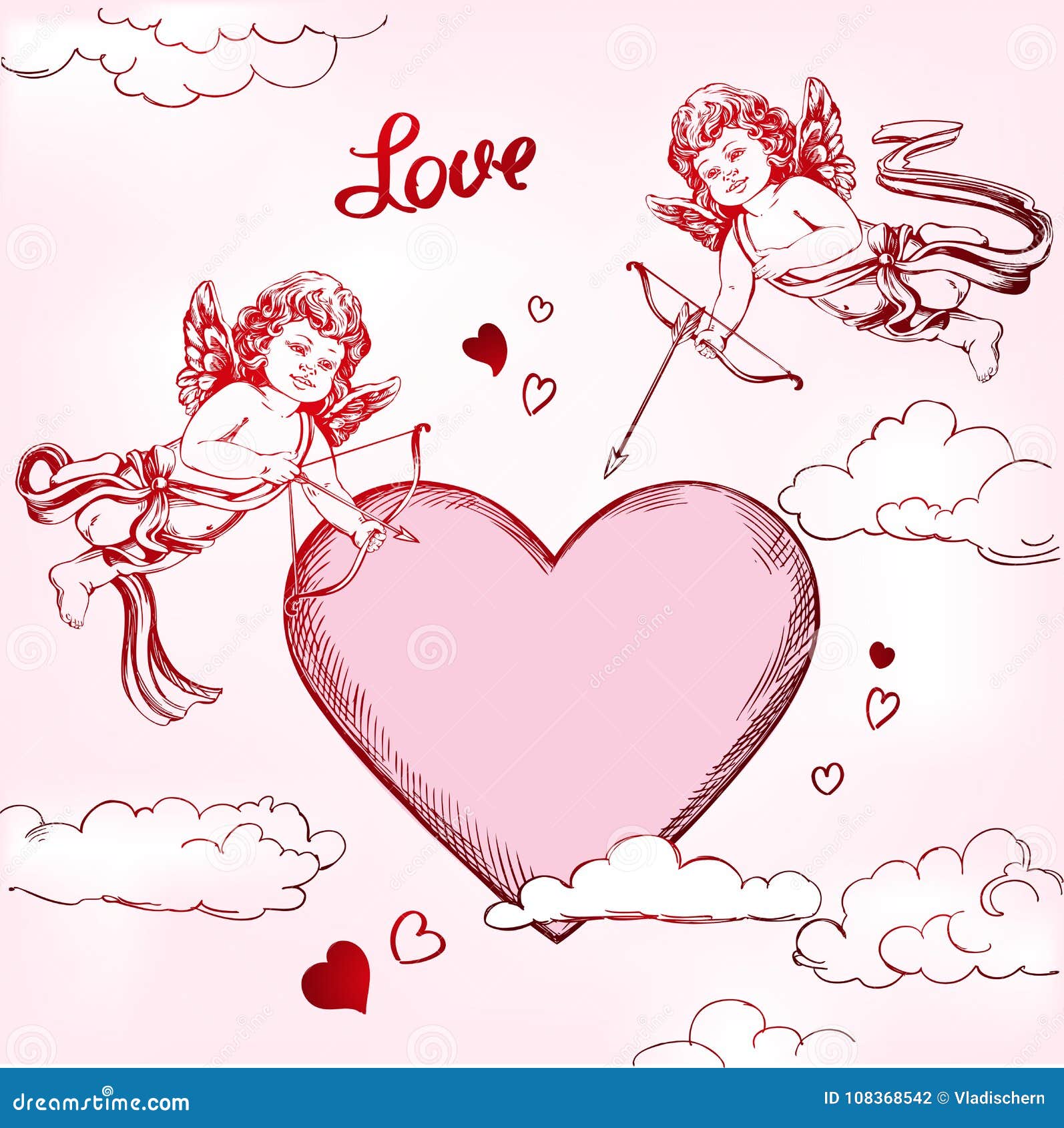 Ange, Petit Ensemble De Bébé D'amyr Le Cupidon Tire Un Arc Avec Une Flèche  Au Coeur, Amour, Jour De Valentine S, Main De Carte De Illustration de  Vecteur - Illustration du vacances