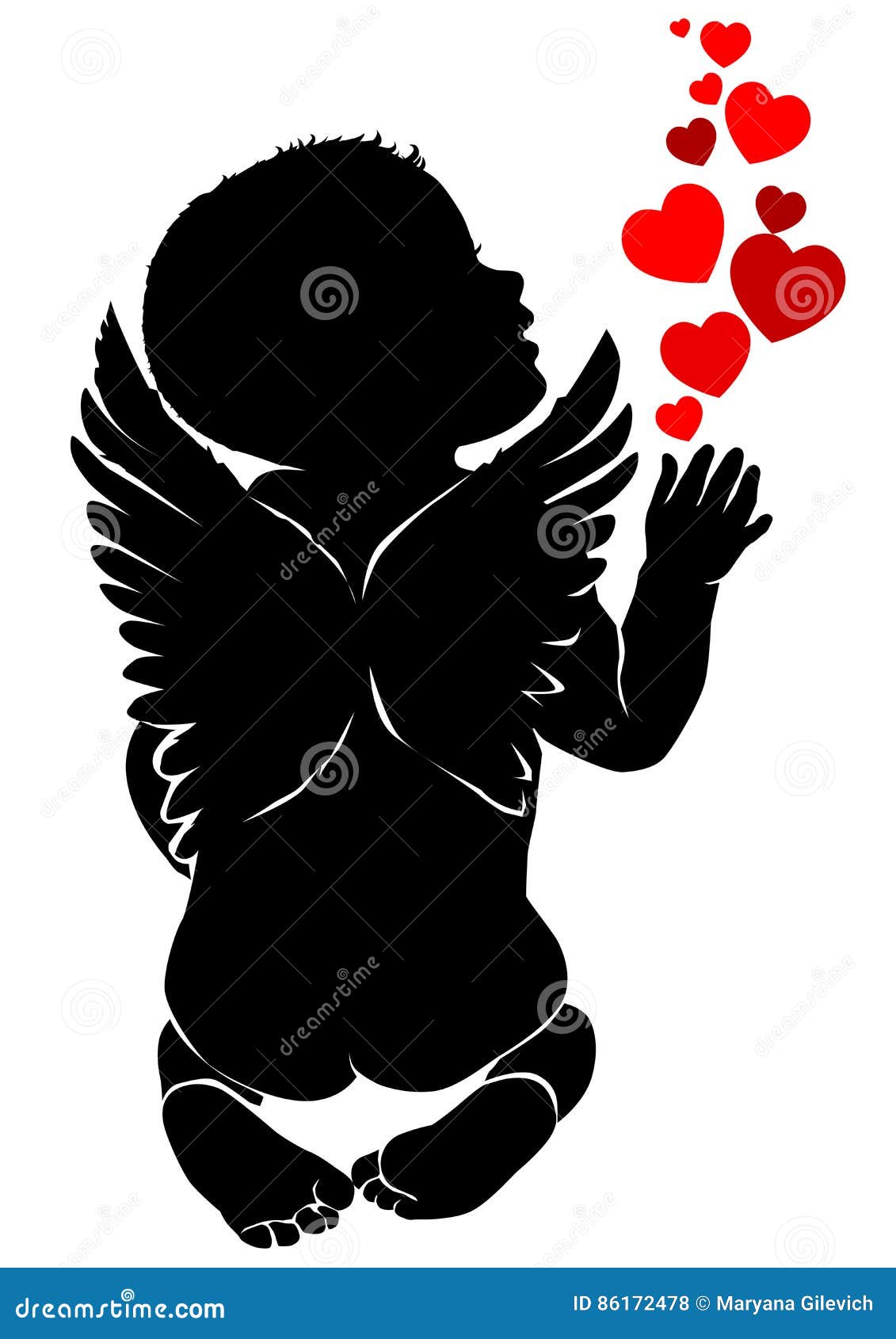 Angel Baby with Red Hearts. Stock Vector Illustration of development