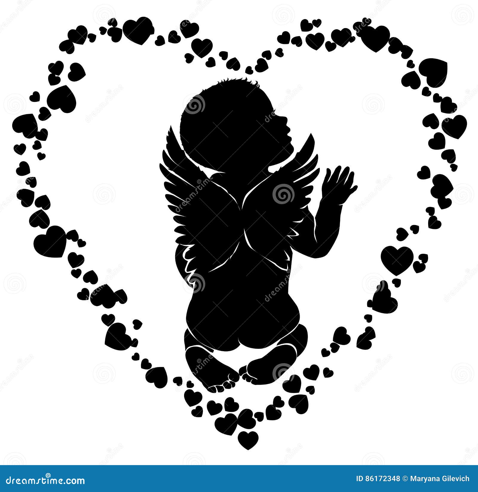 Angel Baby With Wings In Hearts Stock Vector Illustration Of Childhood Celebration