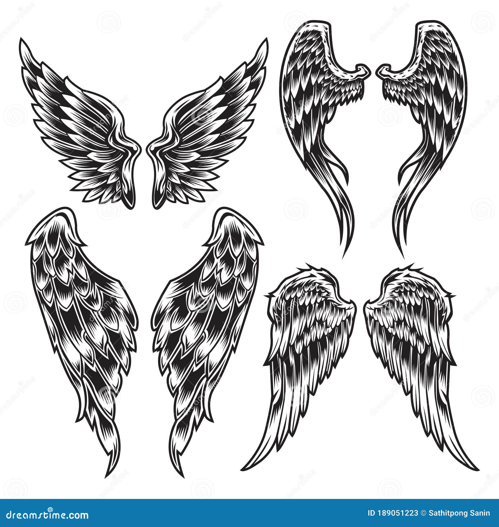 Wings Bird Feather Angel Tattoo Vector Set 1 Stock Vector - Illustration of  monarch, angel: 189051223