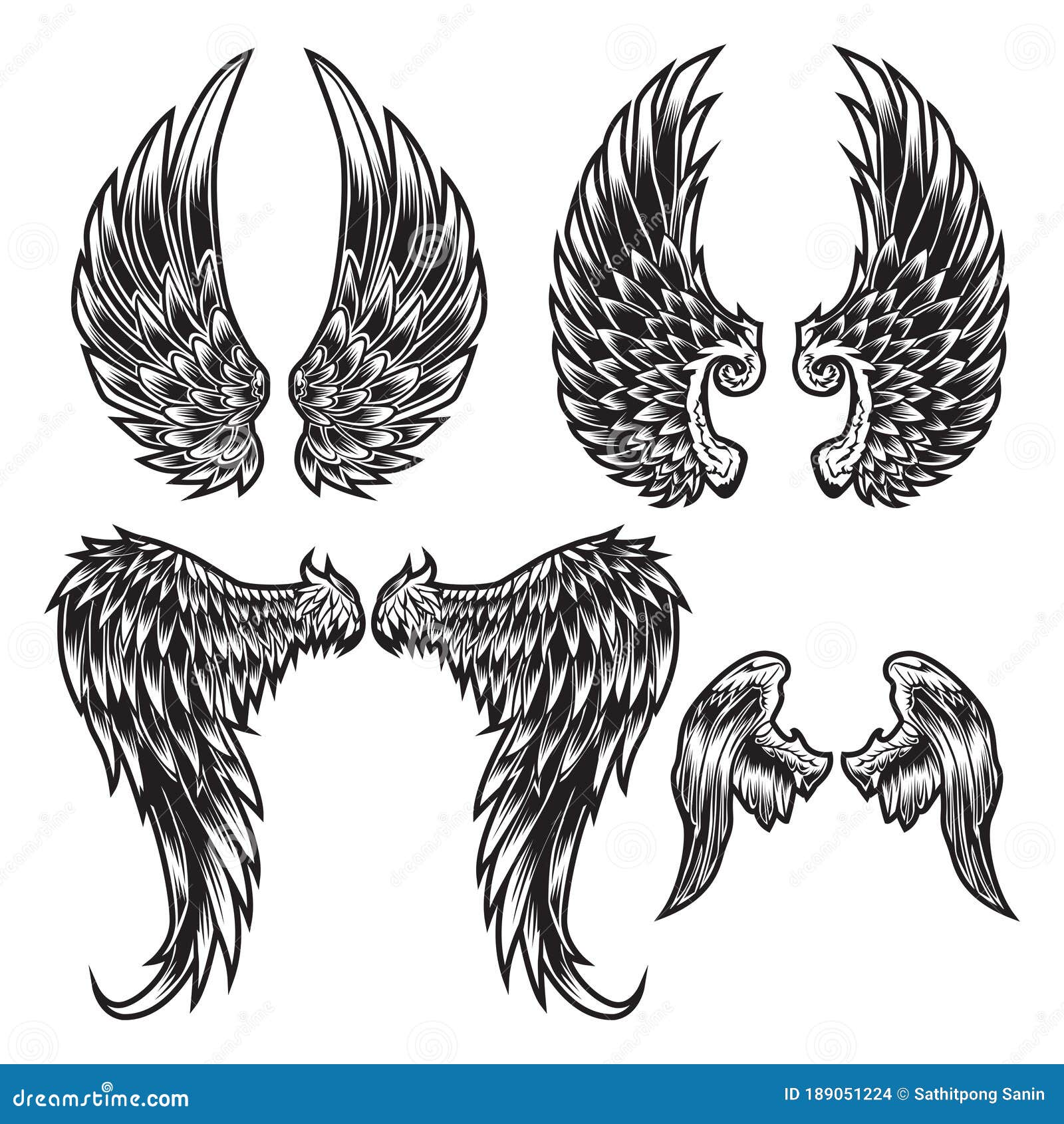 Wings Bird Feather Angel Tattoo Vector Set 2 Stock Vector - Illustration of  luxury, collection: 189051224