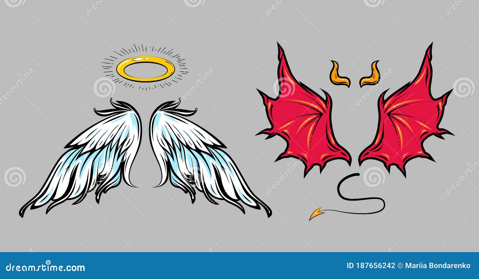 angel and demon cartoon comic style attribute s