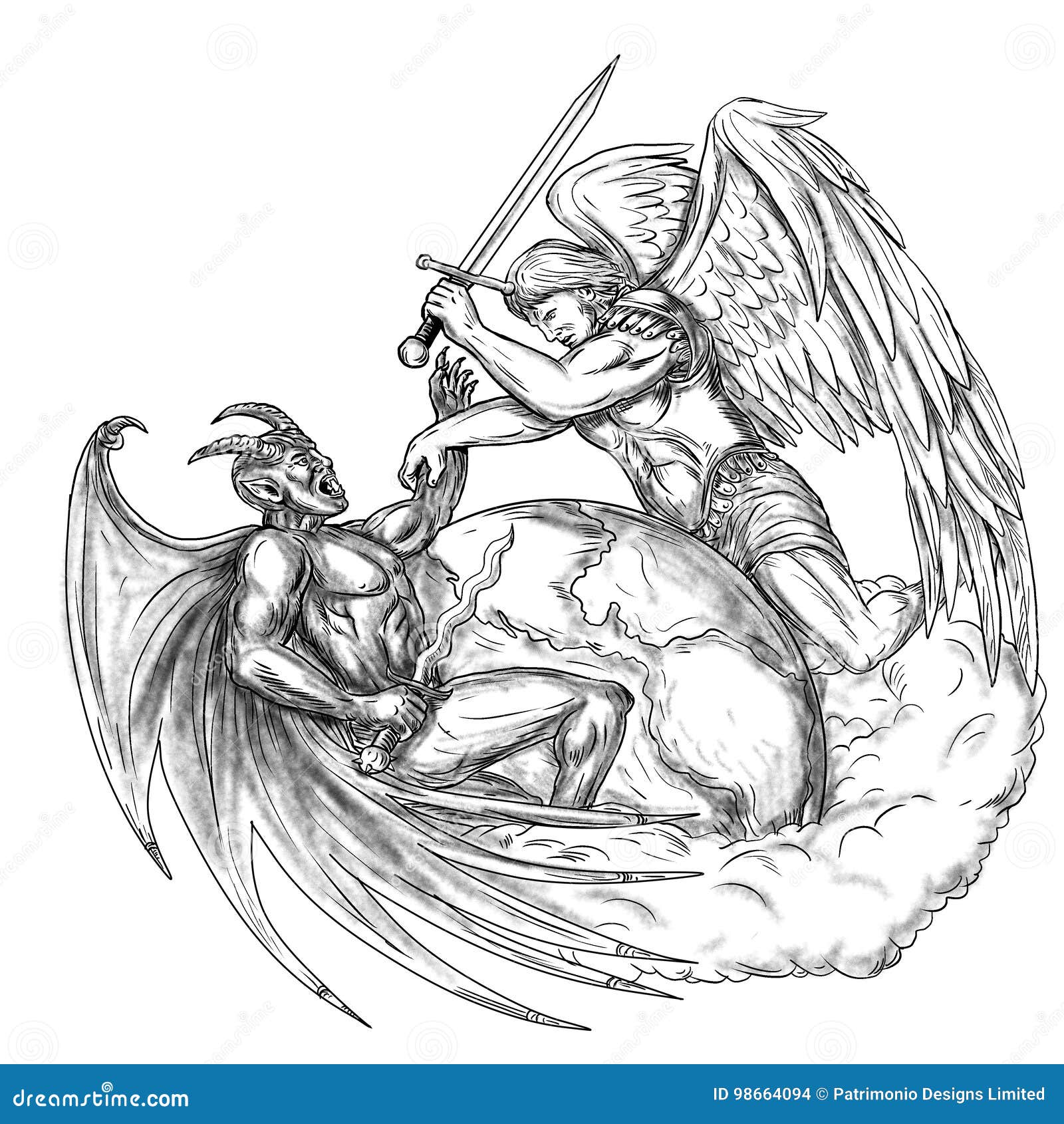 Lucifer Angel Devil Demon Wings Sketch Drawing Tattoo Design 