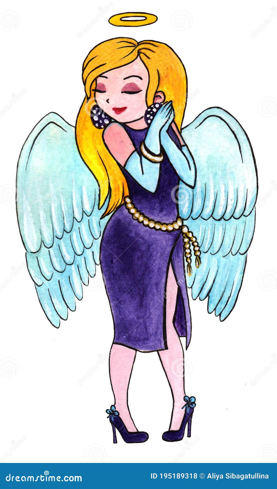 Angel Girl with Wings, Watercolor Painting on Paper Stock Photo - Image of  beautiful, fairy: 195189318