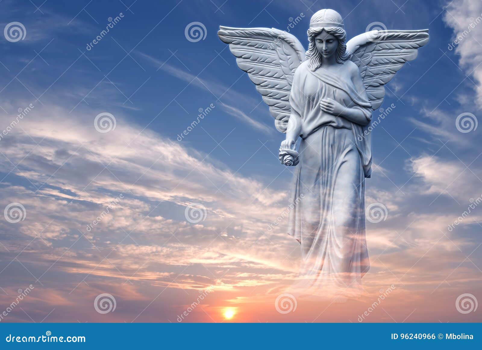 Angel in Heaven Over Beautiful Sunset Stock Photo - Image of ...