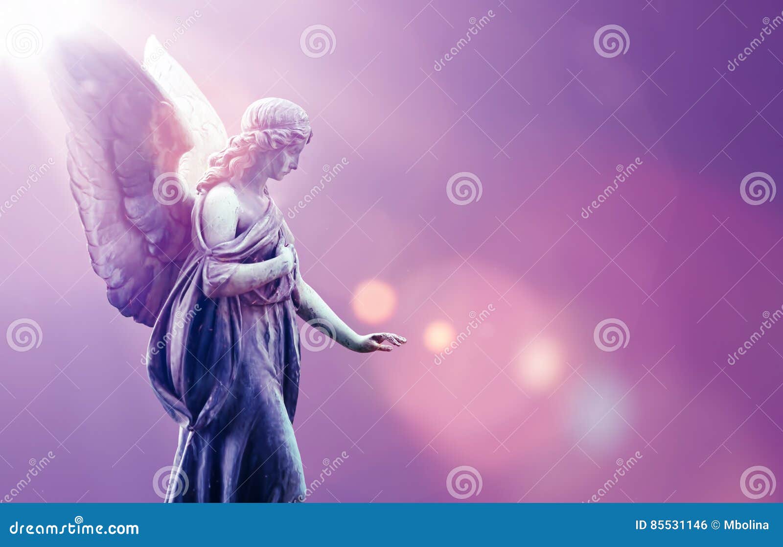angel in heaven over purple sky background