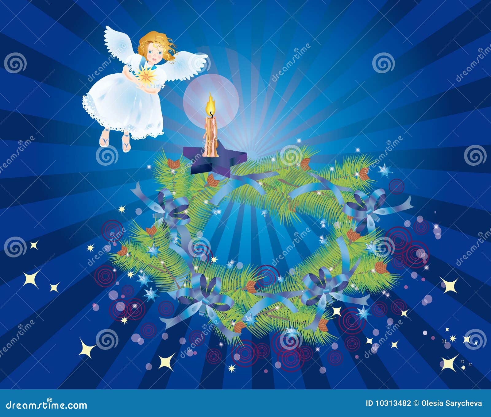Angel Sets Fire In A First Candle In Advent Style Stock Photography